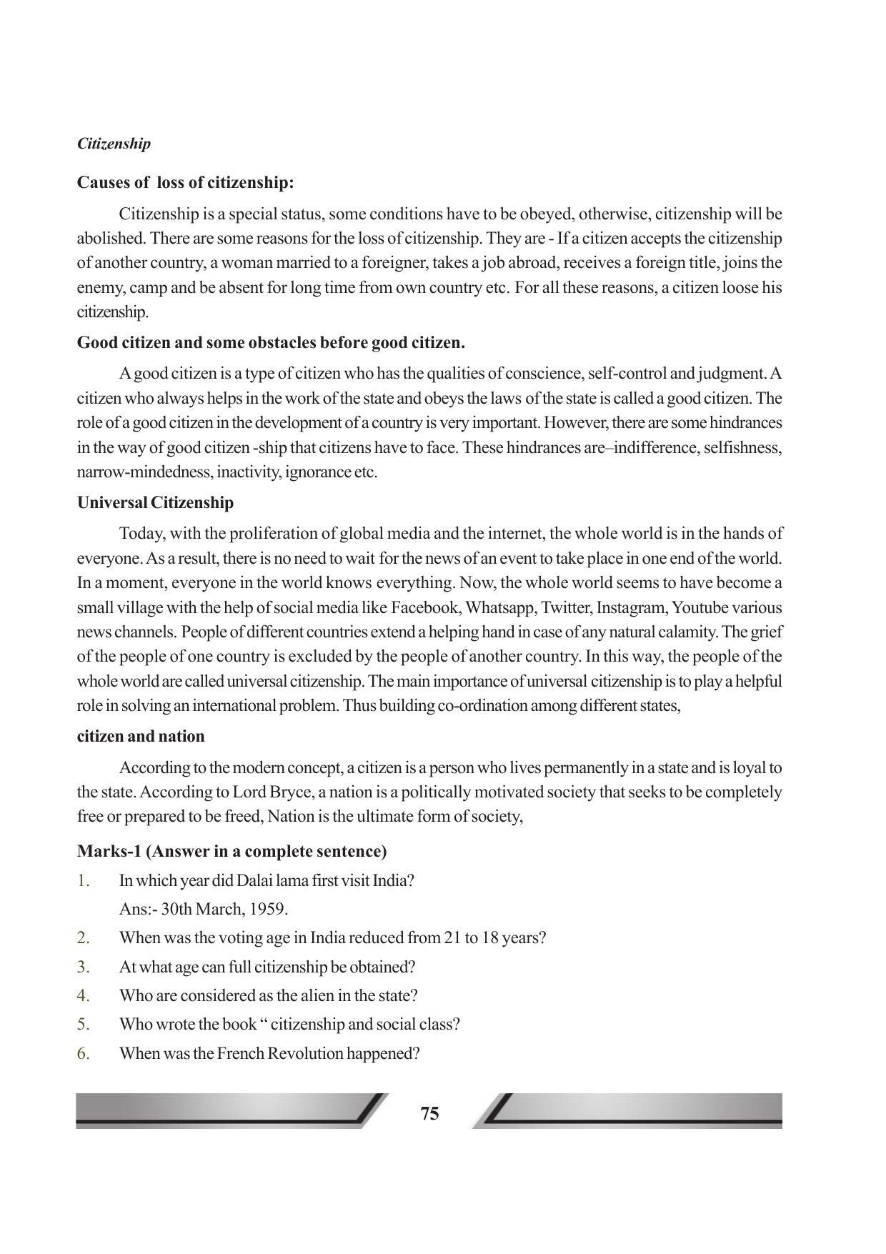Tripura Board Class 11 Political Science English Version Workbooks - Page 75