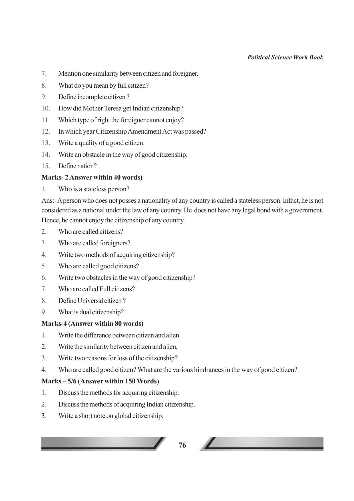 Tripura Board Class 11 Political Science English Version Workbooks - Page 76