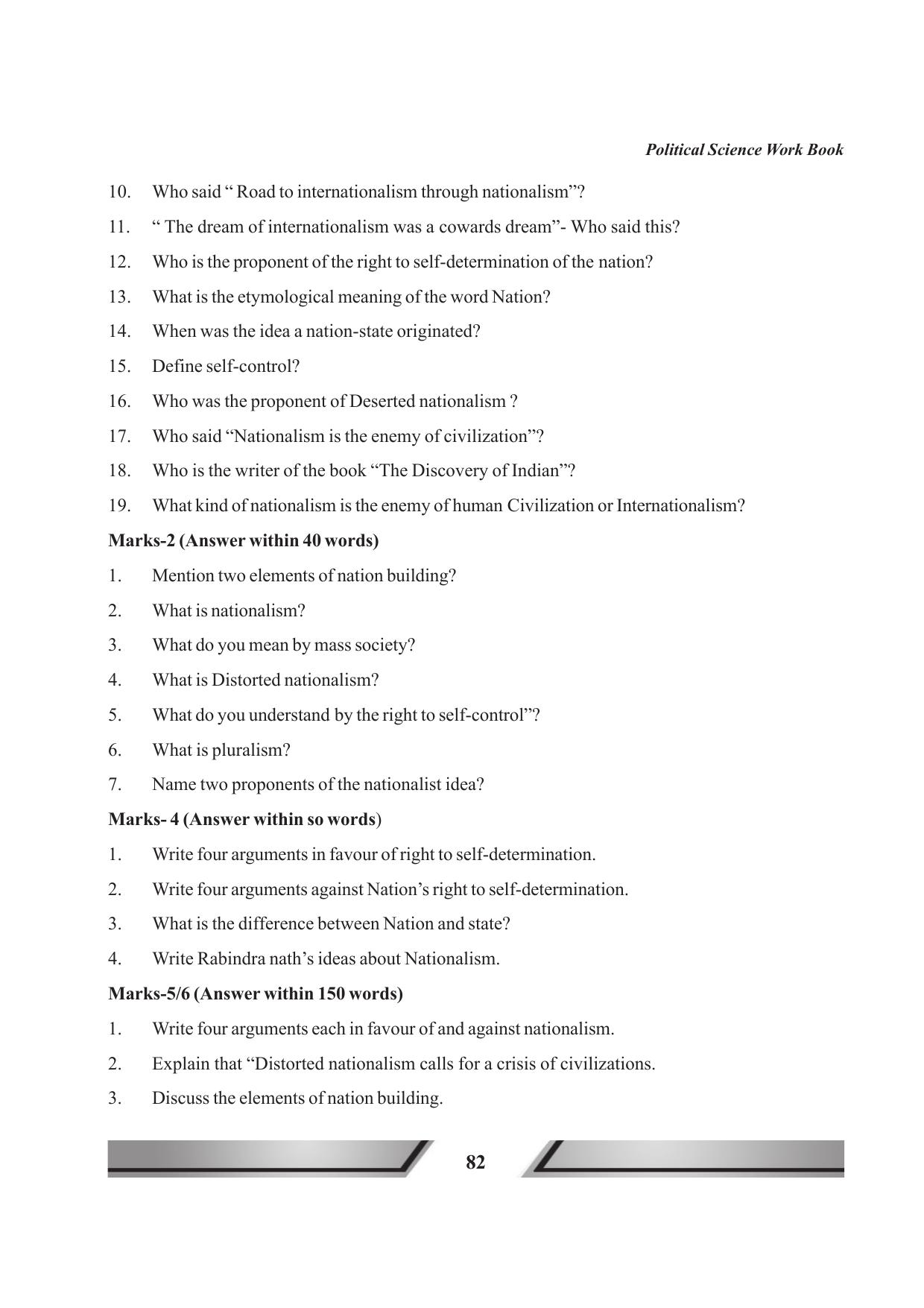 Tripura Board Class 11 Political Science English Version Workbooks - Page 82