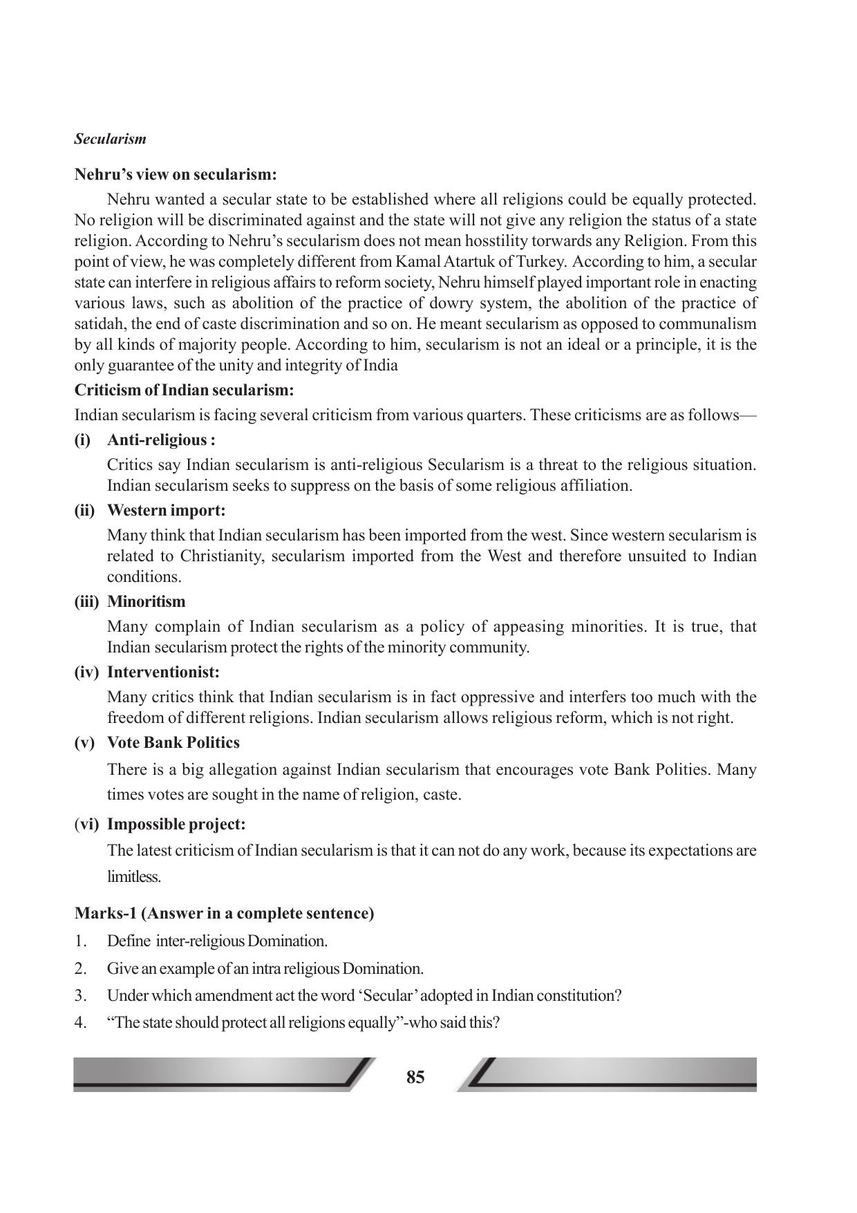 Tripura Board Class 11 Political Science English Version Workbooks - Page 85