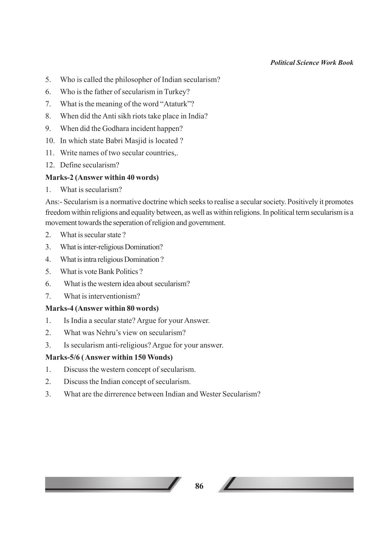 Tripura Board Class 11 Political Science English Version Workbooks - Page 86