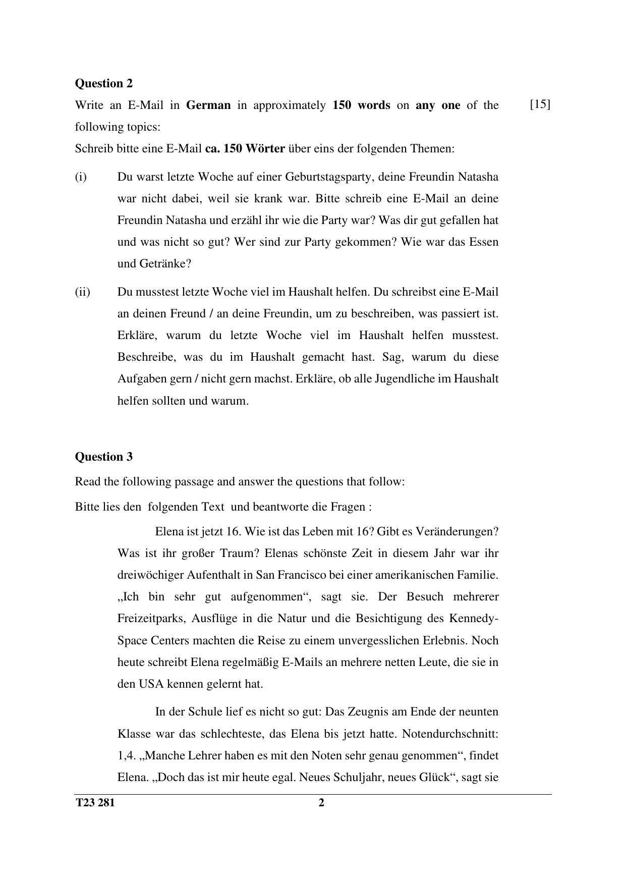 ICSE Class 10 GERMAN 2023 Question Paper - Page 2
