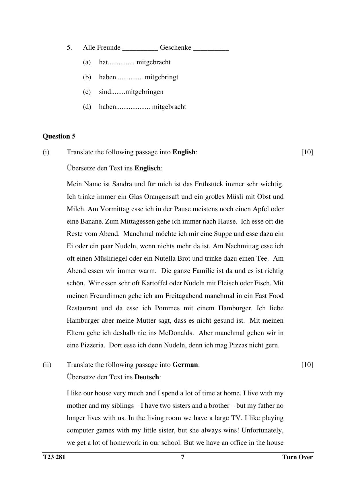 ICSE Class 10 GERMAN 2023 Question Paper - Page 7