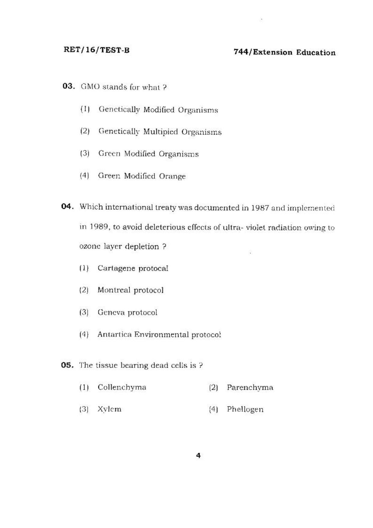 BHU RET (Agriculture) Extension Education 2016 Question Paper - Page 4