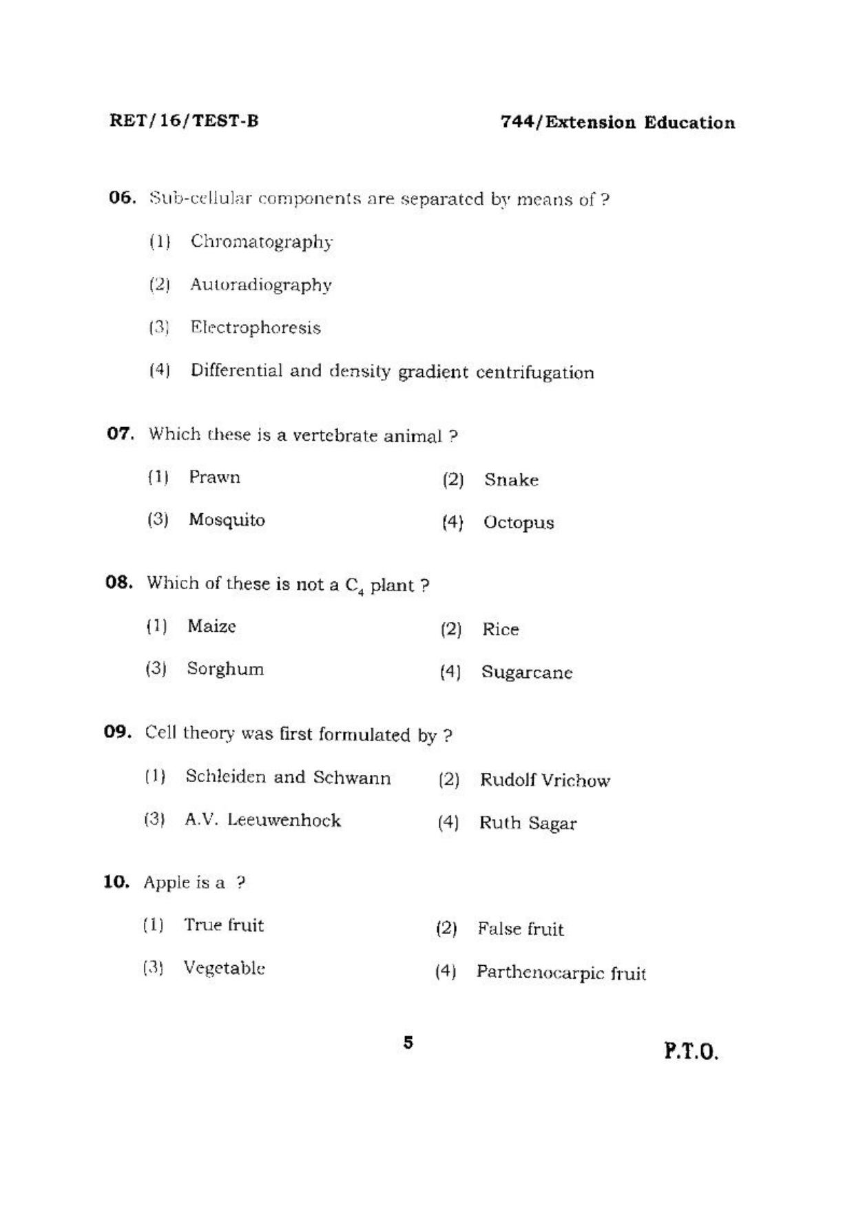BHU RET (Agriculture) Extension Education 2016 Question Paper - Page 5