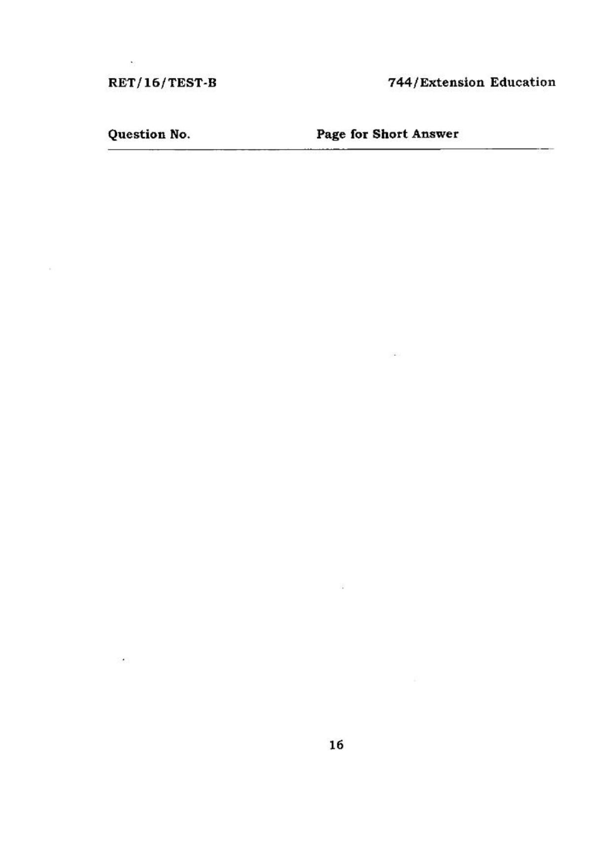 BHU RET (Agriculture) Extension Education 2016 Question Paper - Page 16