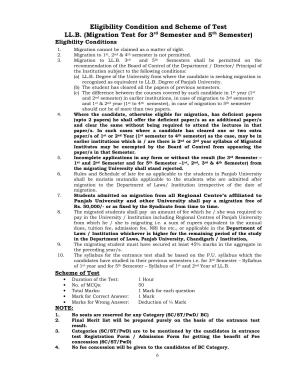 PU LLB Migration Entrance Test 2025 Syllabus