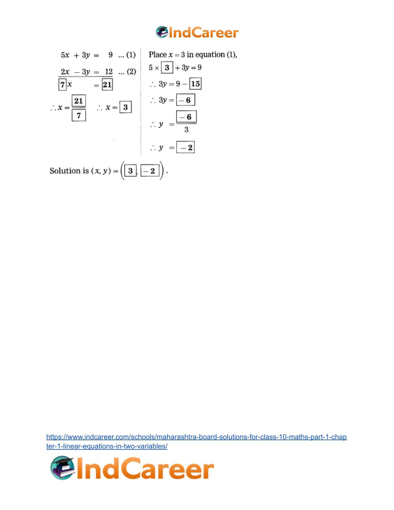Maharashtra Board Solutions for Class 10-Maths (Part 1): Chapter 1- Linear Equations in Two Variables - Page 3
