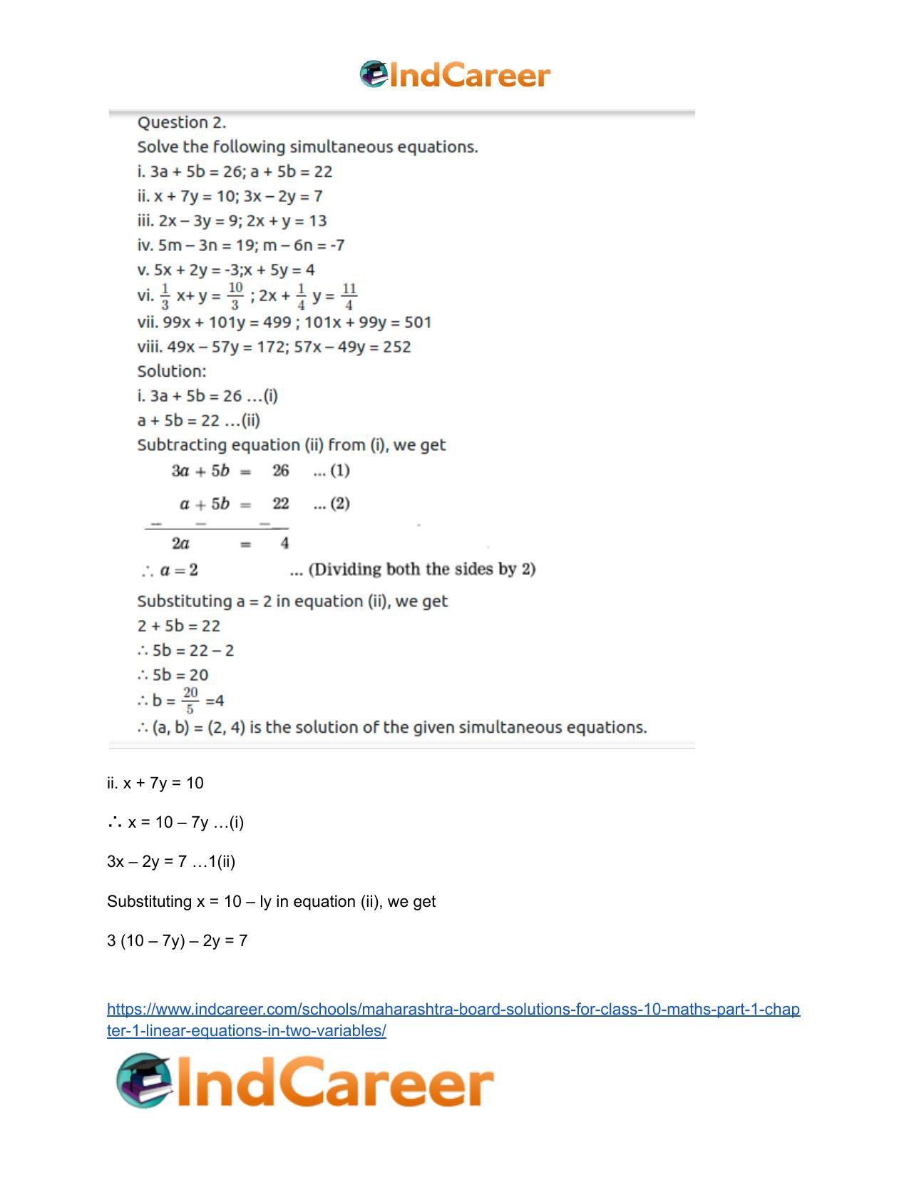 Maharashtra Board Solutions for Class 10-Maths (Part 1): Chapter 1- Linear Equations in Two Variables - Page 4