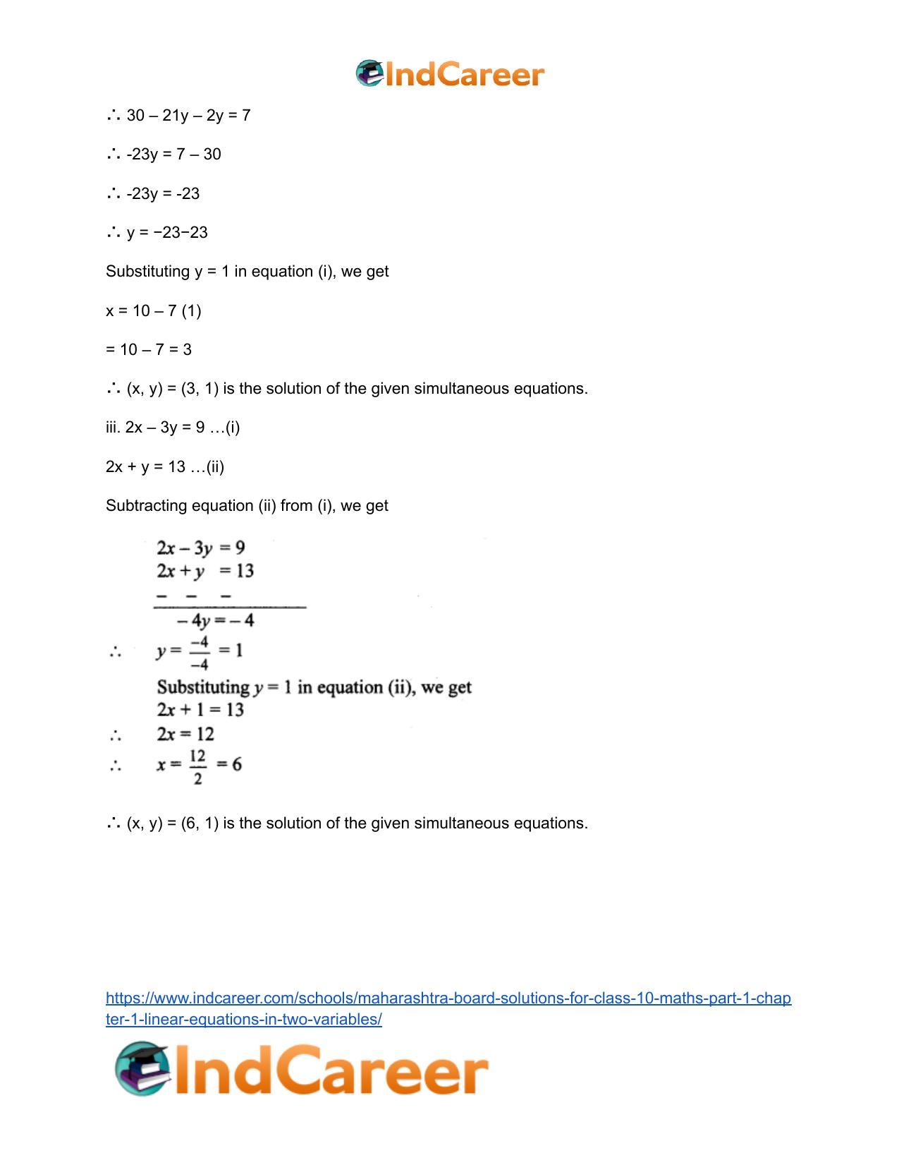 Maharashtra Board Solutions for Class 10-Maths (Part 1): Chapter 1- Linear Equations in Two Variables - Page 5