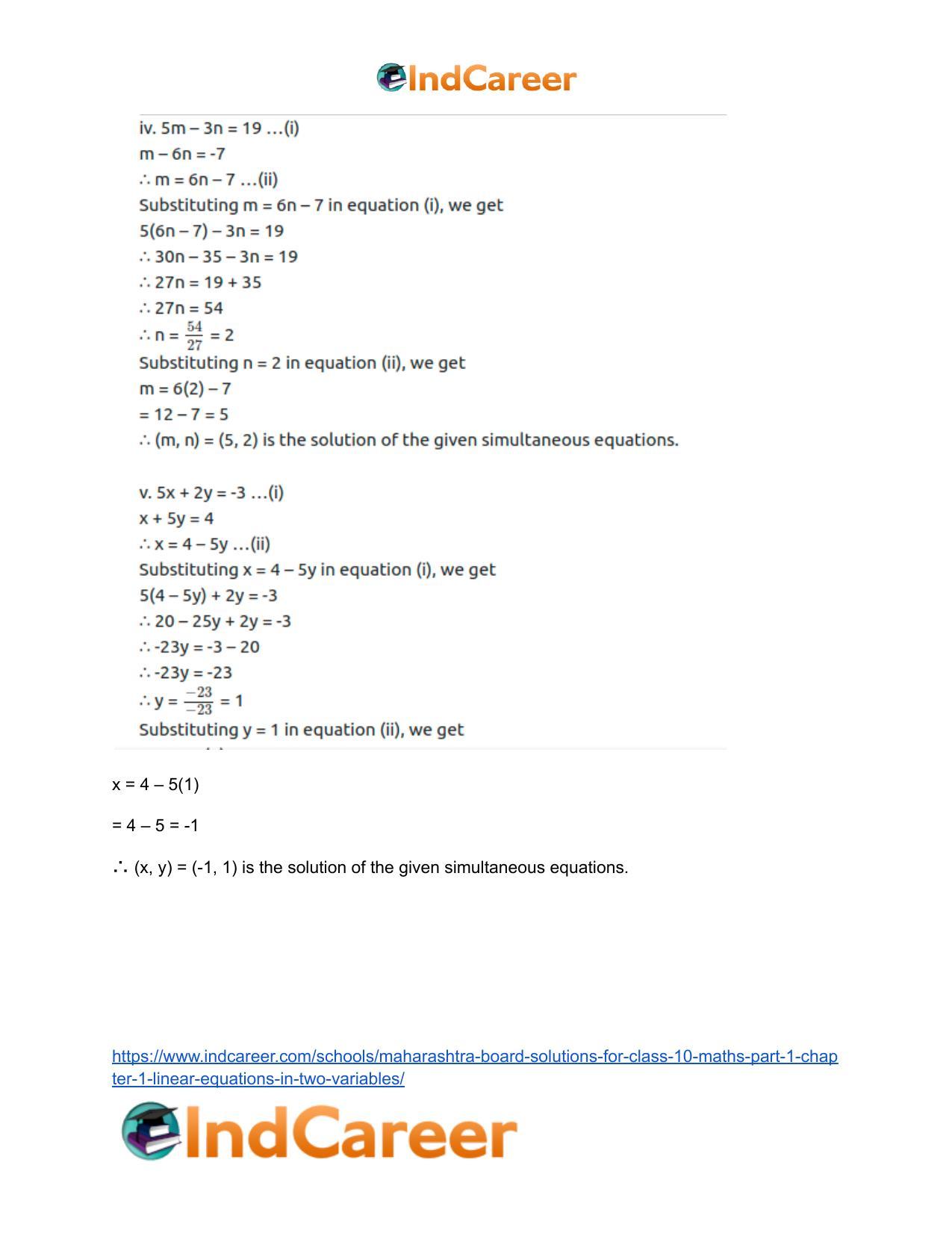 Maharashtra Board Solutions for Class 10-Maths (Part 1): Chapter 1- Linear Equations in Two Variables - Page 6