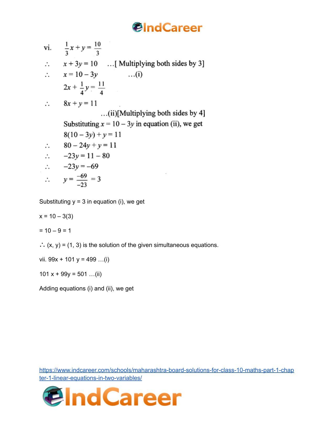 Maharashtra Board Solutions for Class 10-Maths (Part 1): Chapter 1- Linear Equations in Two Variables - Page 7