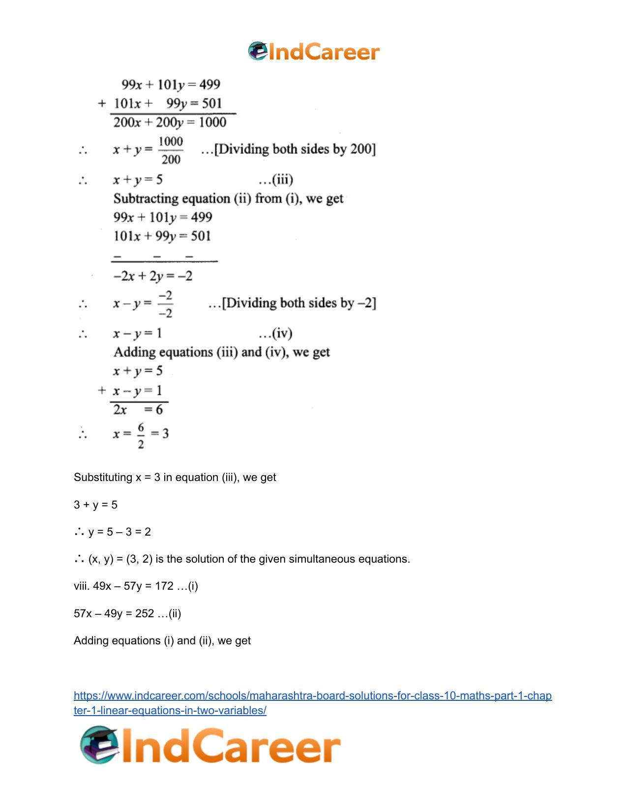 Maharashtra Board Solutions for Class 10-Maths (Part 1): Chapter 1- Linear Equations in Two Variables - Page 8