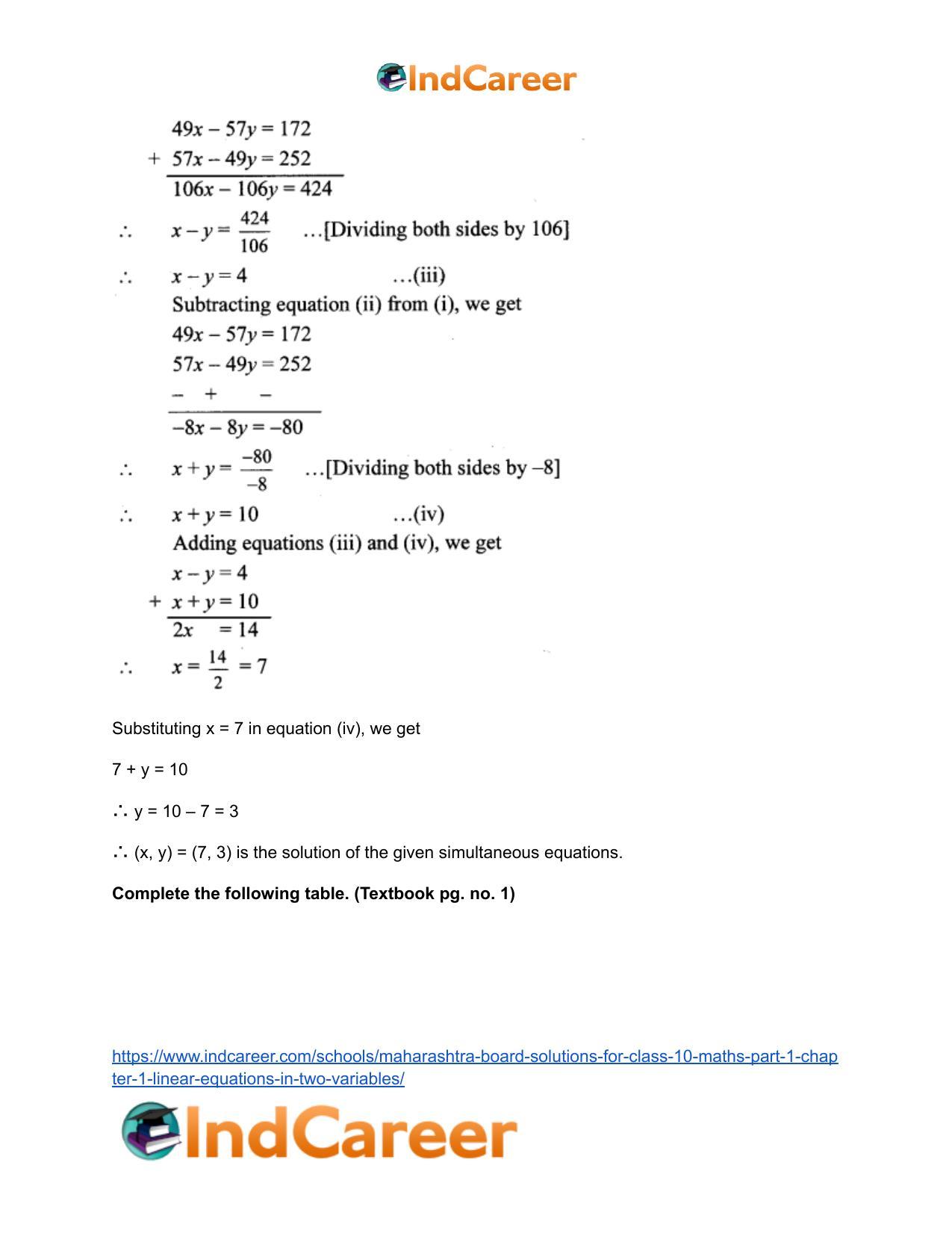 Maharashtra Board Solutions for Class 10-Maths (Part 1): Chapter 1- Linear Equations in Two Variables - Page 9