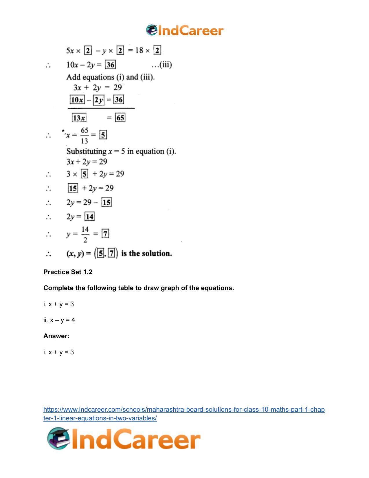Maharashtra Board Solutions for Class 10-Maths (Part 1): Chapter 1- Linear Equations in Two Variables - Page 11