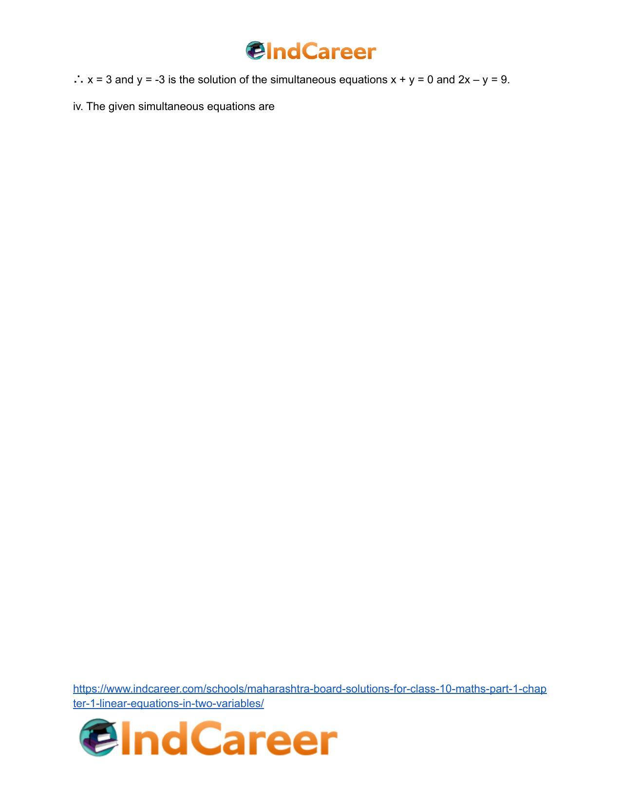 Maharashtra Board Solutions for Class 10-Maths (Part 1): Chapter 1- Linear Equations in Two Variables - Page 18