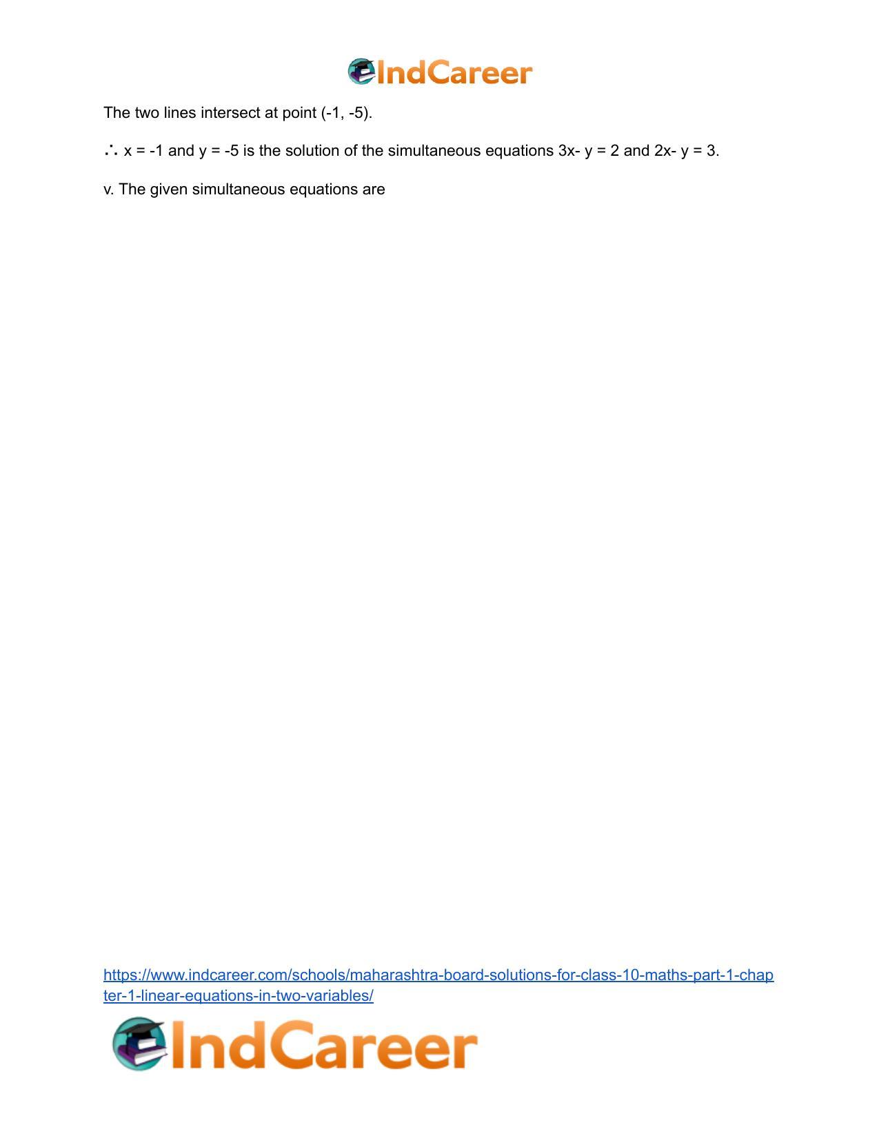 Maharashtra Board Solutions for Class 10-Maths (Part 1): Chapter 1- Linear Equations in Two Variables - Page 20