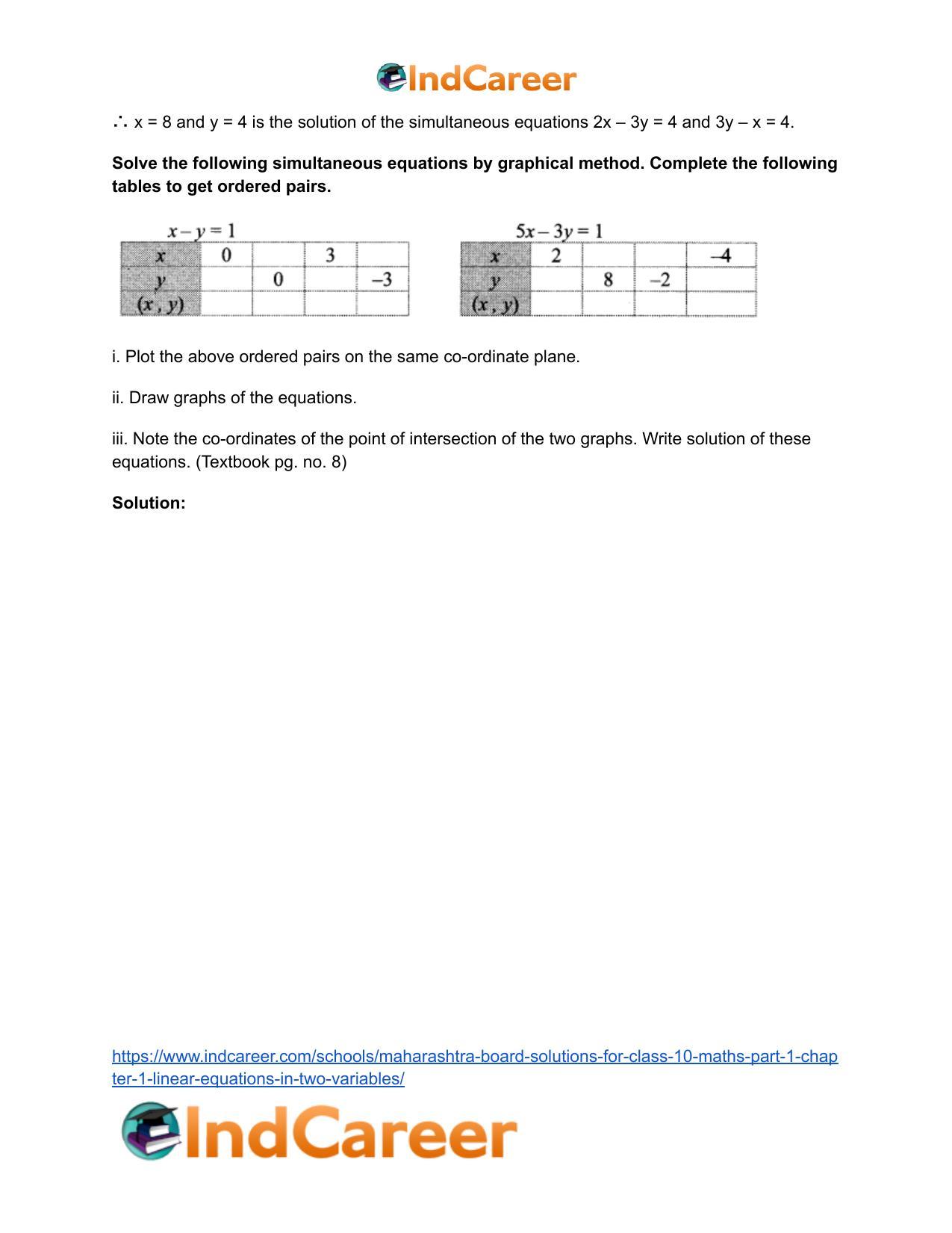 Maharashtra Board Solutions for Class 10-Maths (Part 1): Chapter 1- Linear Equations in Two Variables - Page 24