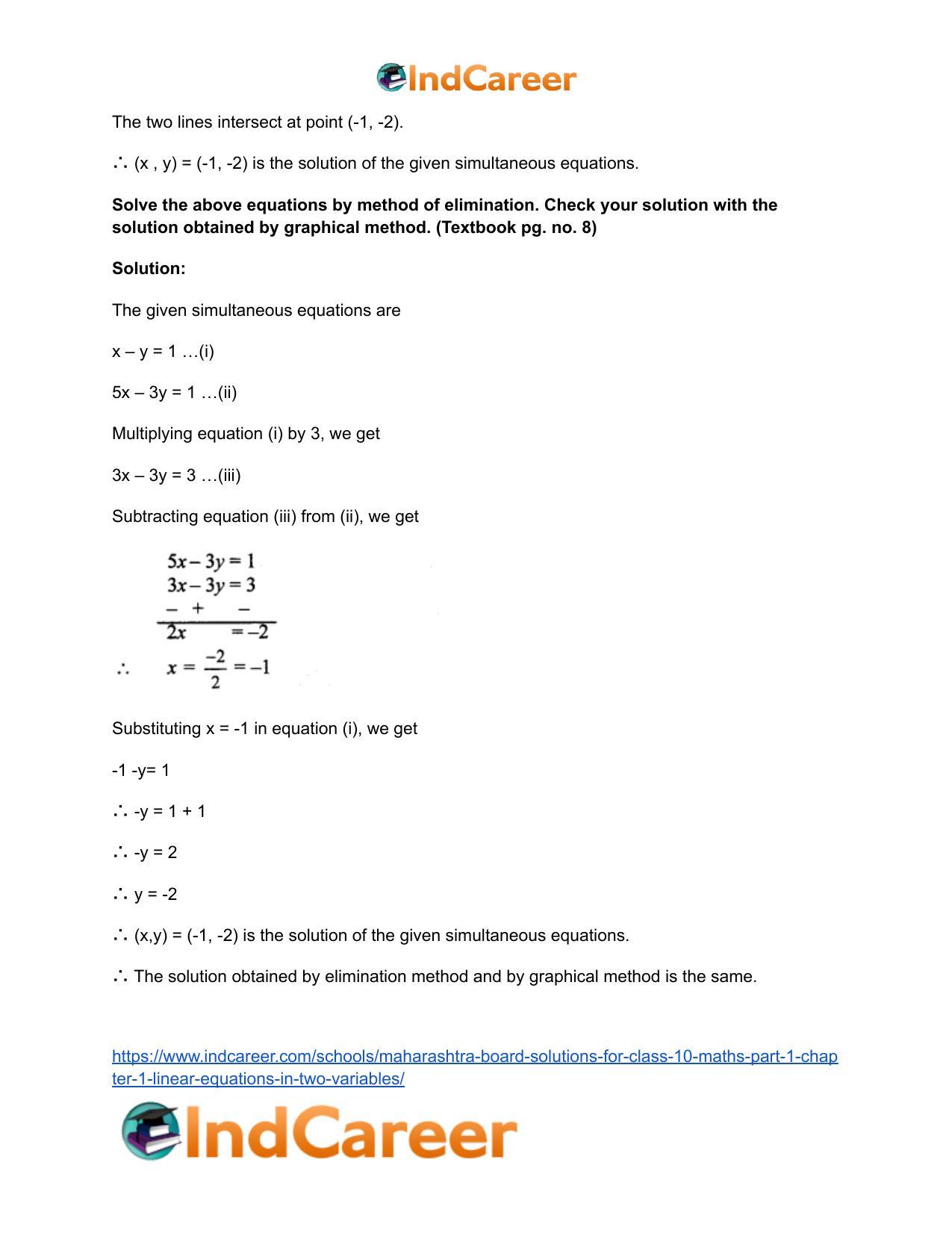 Maharashtra Board Solutions for Class 10-Maths (Part 1): Chapter 1- Linear Equations in Two Variables - Page 26