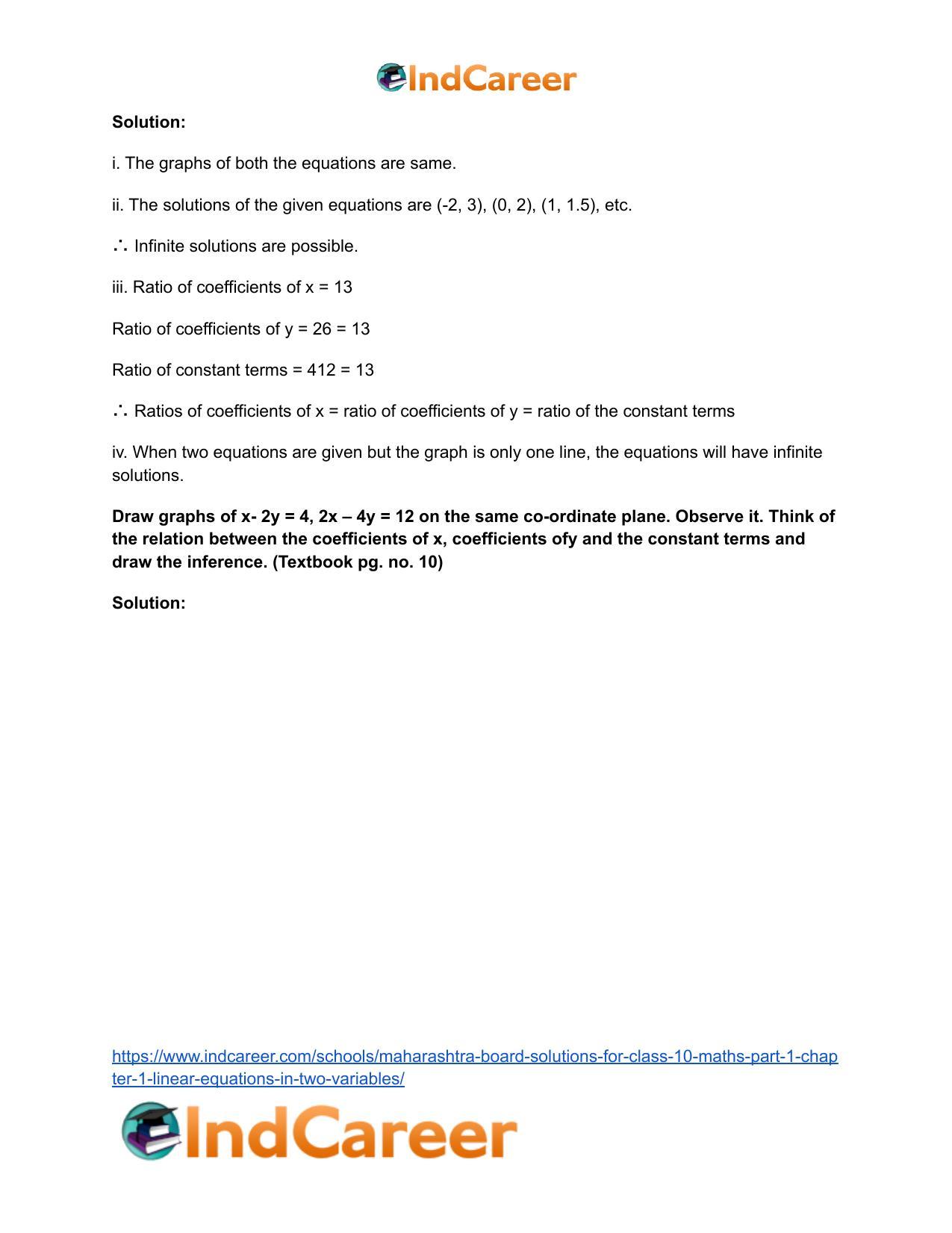 Maharashtra Board Solutions for Class 10-Maths (Part 1): Chapter 1- Linear Equations in Two Variables - Page 29