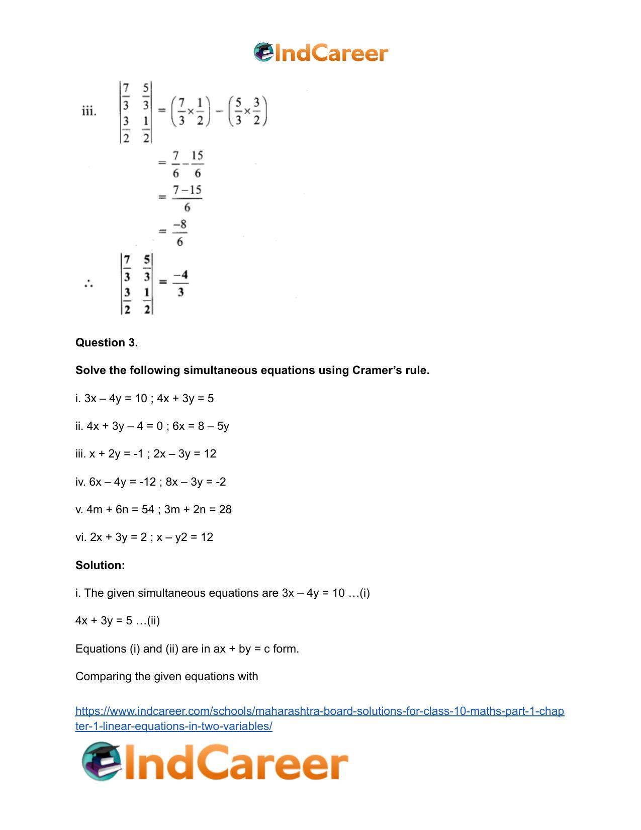 Maharashtra Board Solutions for Class 10-Maths (Part 1): Chapter 1- Linear Equations in Two Variables - Page 33