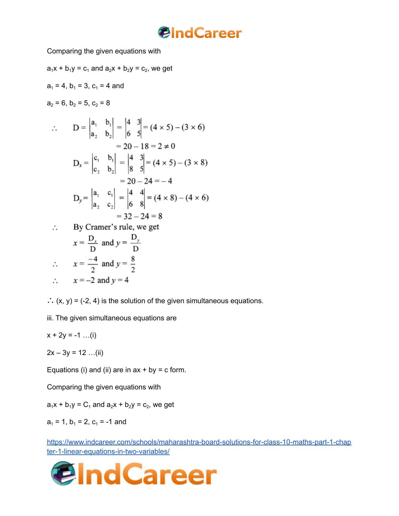 Maharashtra Board Solutions for Class 10-Maths (Part 1): Chapter 1- Linear Equations in Two Variables - Page 35