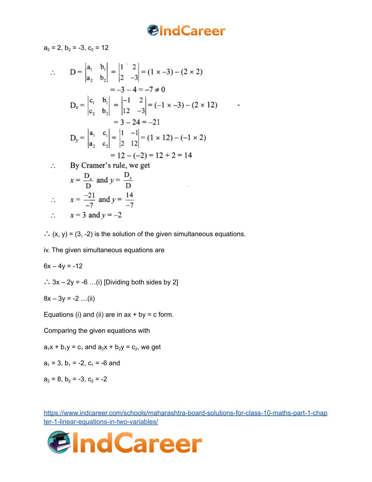 Maharashtra Board Solutions for Class 10-Maths (Part 1): Chapter 1- Linear Equations in Two Variables - Page 36