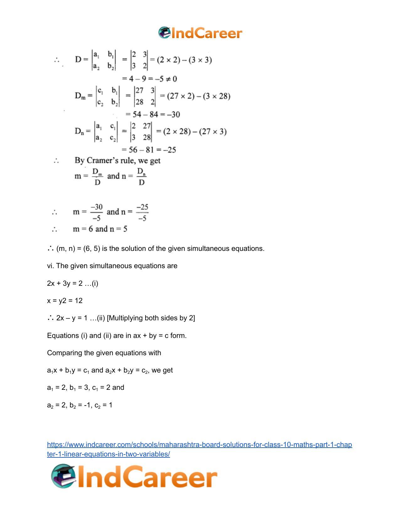 Maharashtra Board Solutions for Class 10-Maths (Part 1): Chapter 1- Linear Equations in Two Variables - Page 38