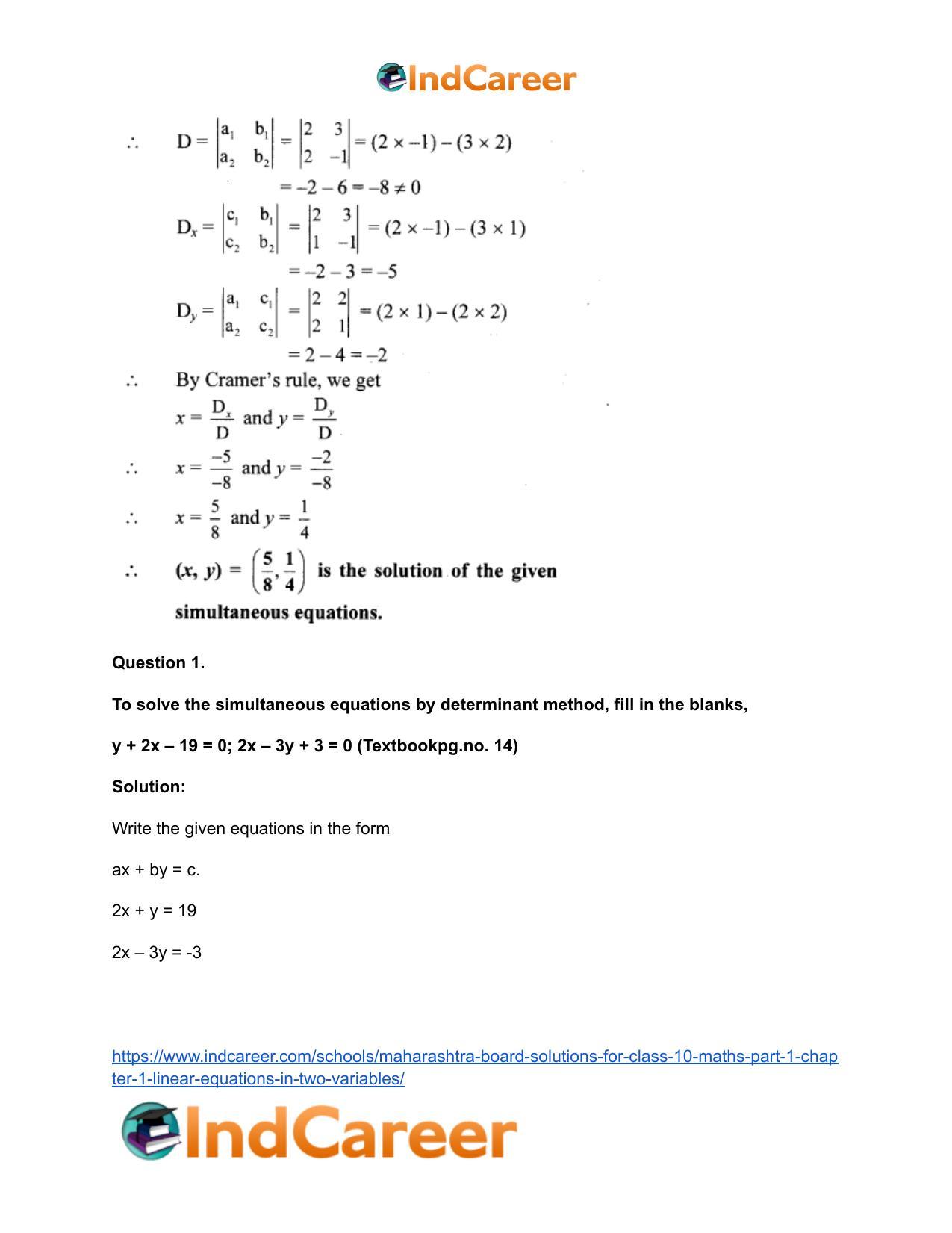 Maharashtra Board Solutions for Class 10-Maths (Part 1): Chapter 1- Linear Equations in Two Variables - Page 39
