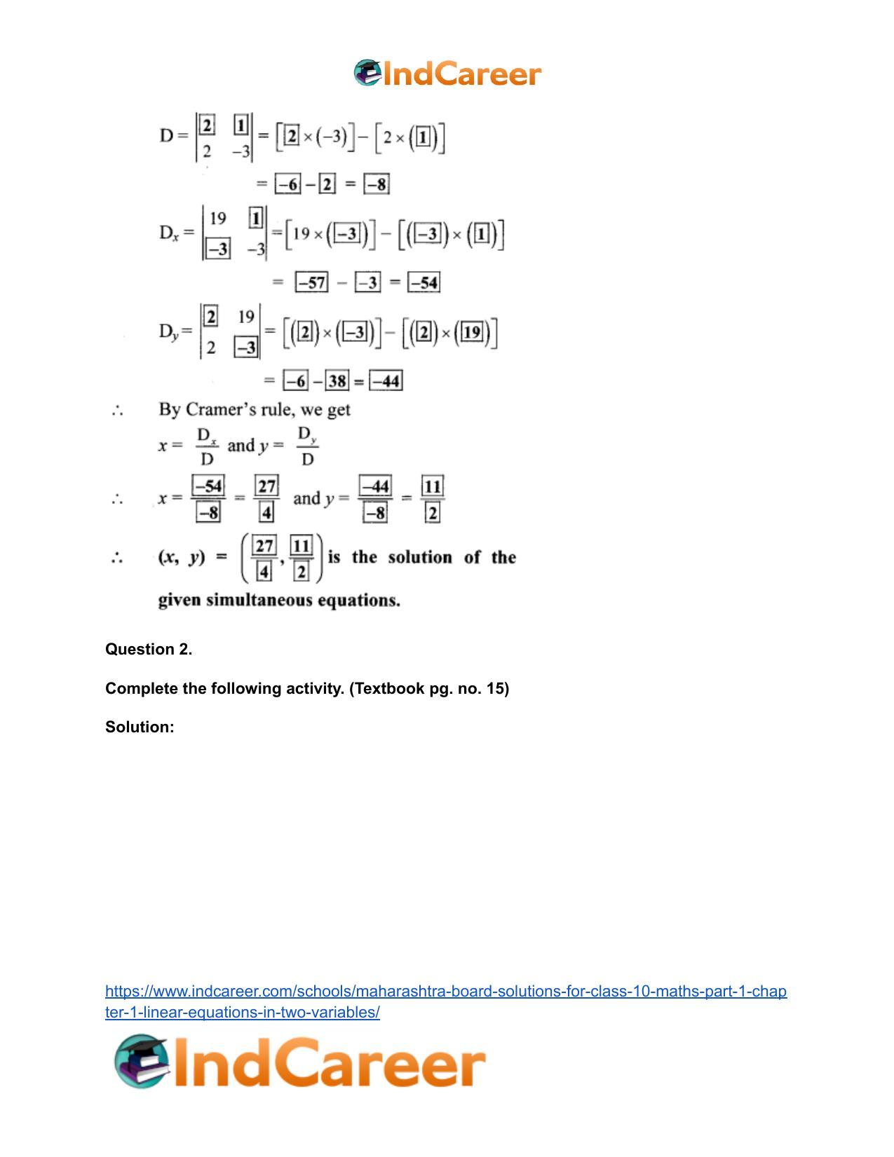 Maharashtra Board Solutions for Class 10-Maths (Part 1): Chapter 1- Linear Equations in Two Variables - Page 40