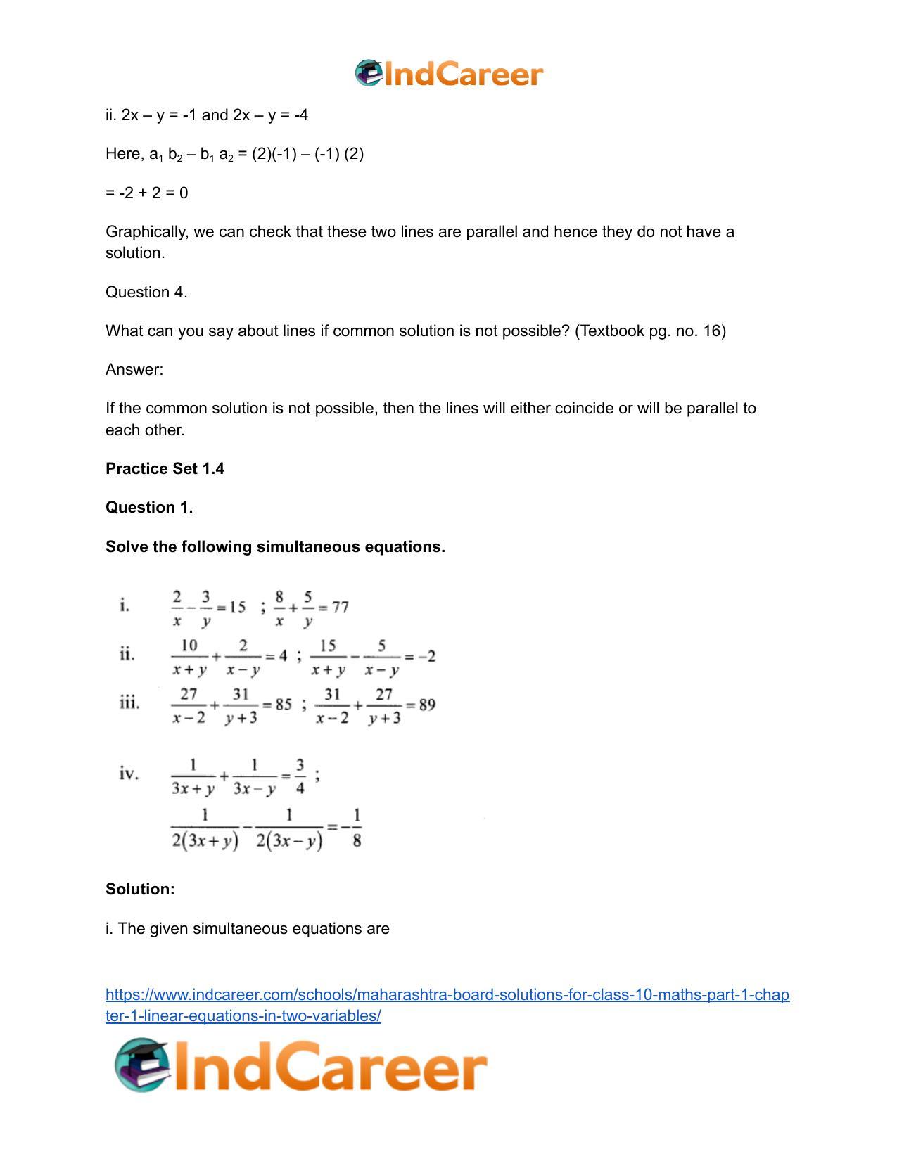 Maharashtra Board Solutions for Class 10-Maths (Part 1): Chapter 1- Linear Equations in Two Variables - Page 42