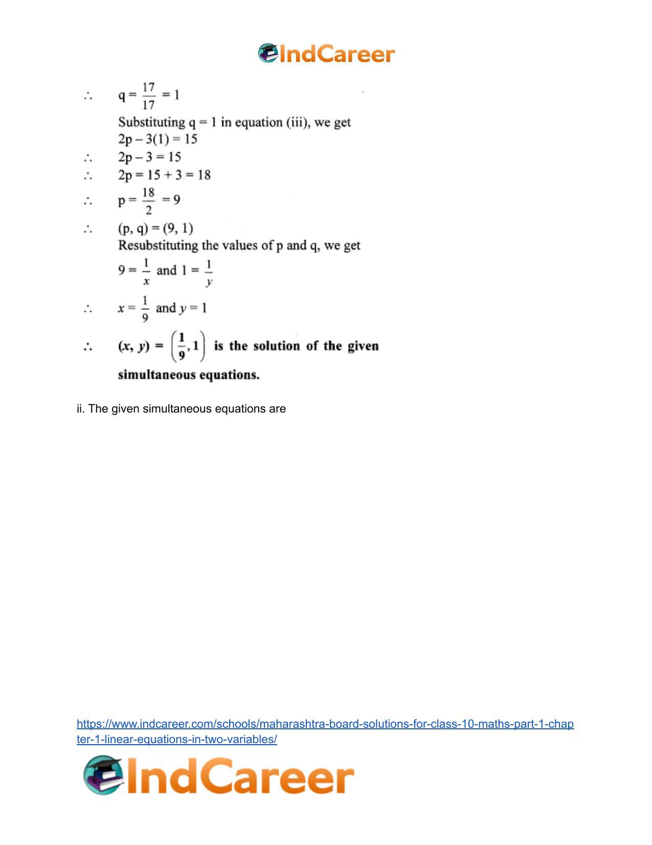 Maharashtra Board Solutions for Class 10-Maths (Part 1): Chapter 1- Linear Equations in Two Variables - Page 44