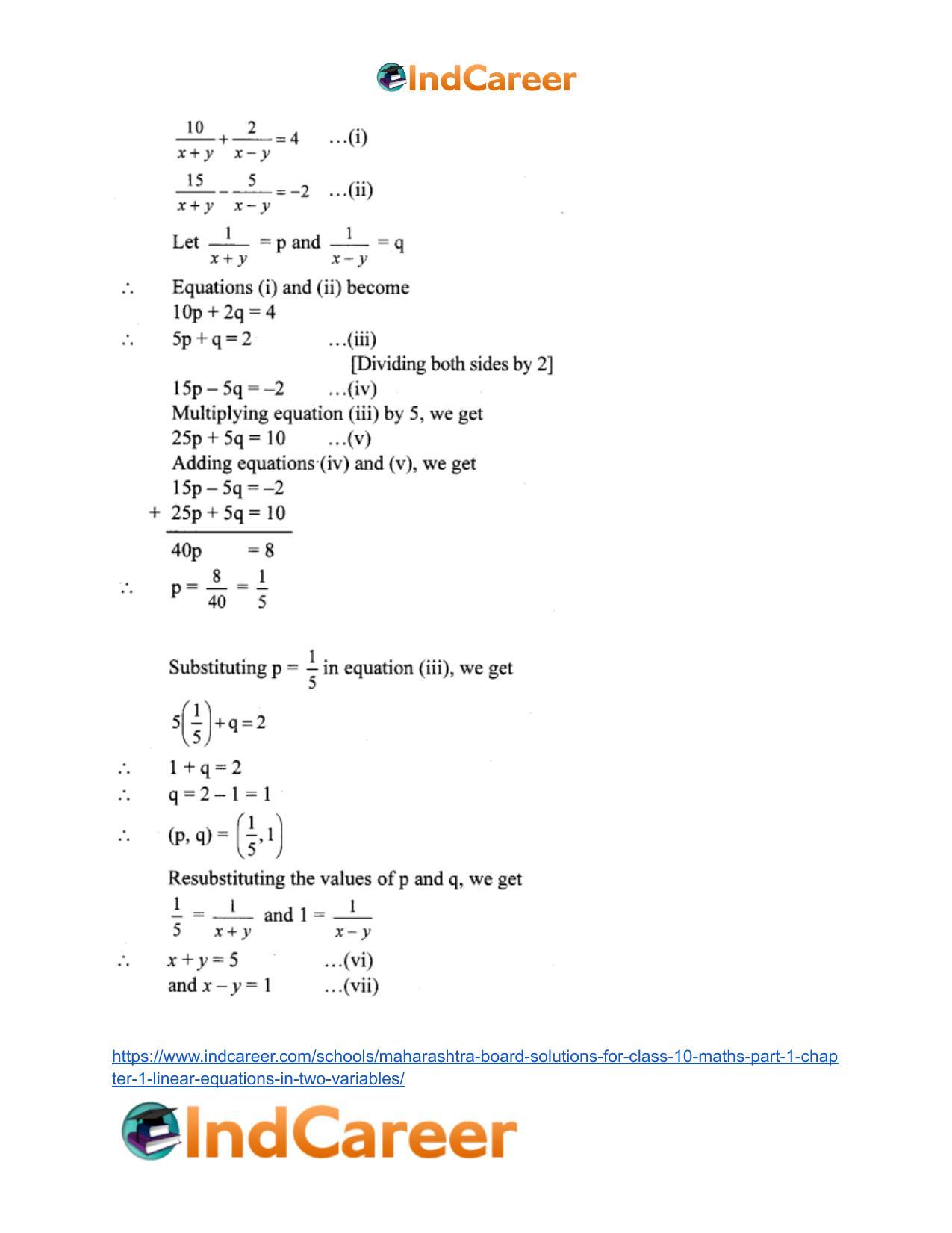 Maharashtra Board Solutions for Class 10-Maths (Part 1): Chapter 1- Linear Equations in Two Variables - Page 45