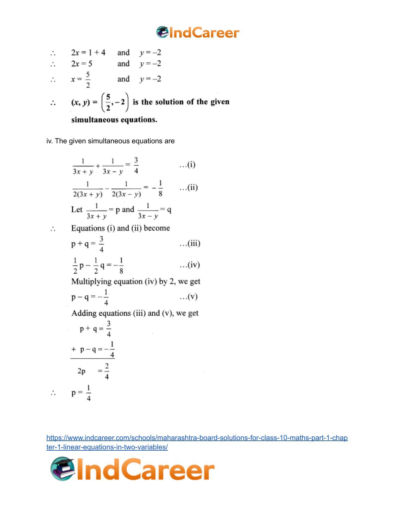 Maharashtra Board Solutions for Class 10-Maths (Part 1): Chapter 1- Linear Equations in Two Variables - Page 48