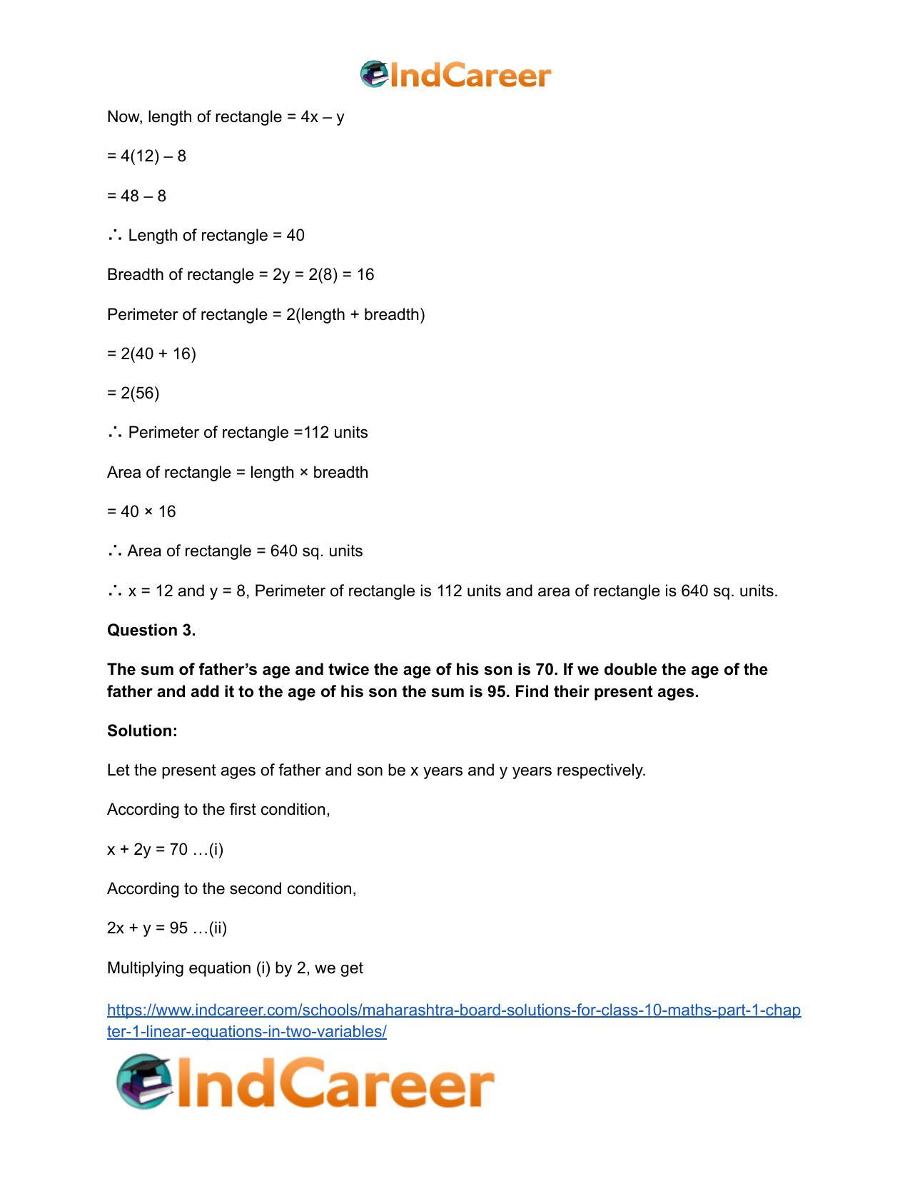 Maharashtra Board Solutions for Class 10-Maths (Part 1): Chapter 1- Linear Equations in Two Variables - Page 58