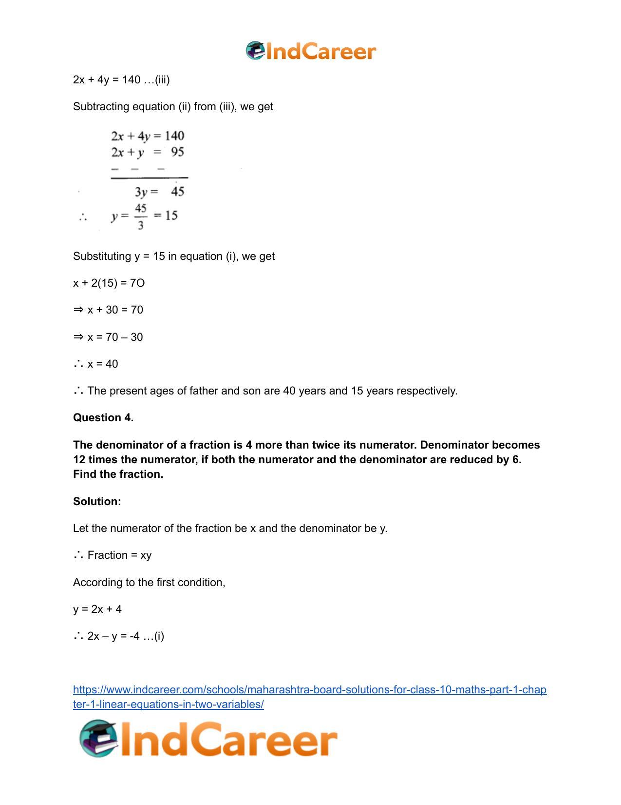 Maharashtra Board Solutions for Class 10-Maths (Part 1): Chapter 1- Linear Equations in Two Variables - Page 59