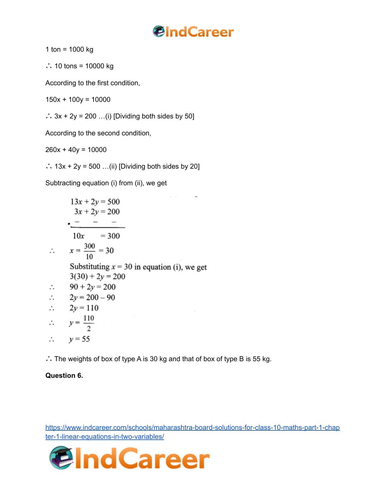 Maharashtra Board Solutions for Class 10-Maths (Part 1): Chapter 1- Linear Equations in Two Variables - Page 61