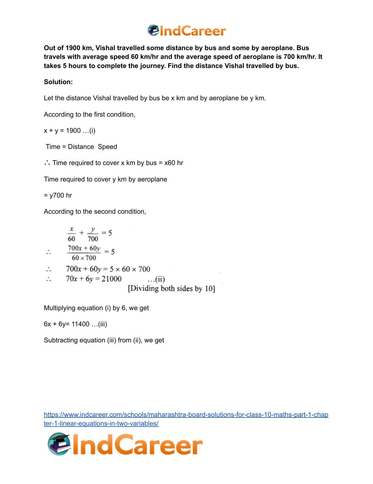 Maharashtra Board Solutions for Class 10-Maths (Part 1): Chapter 1- Linear Equations in Two Variables - Page 62