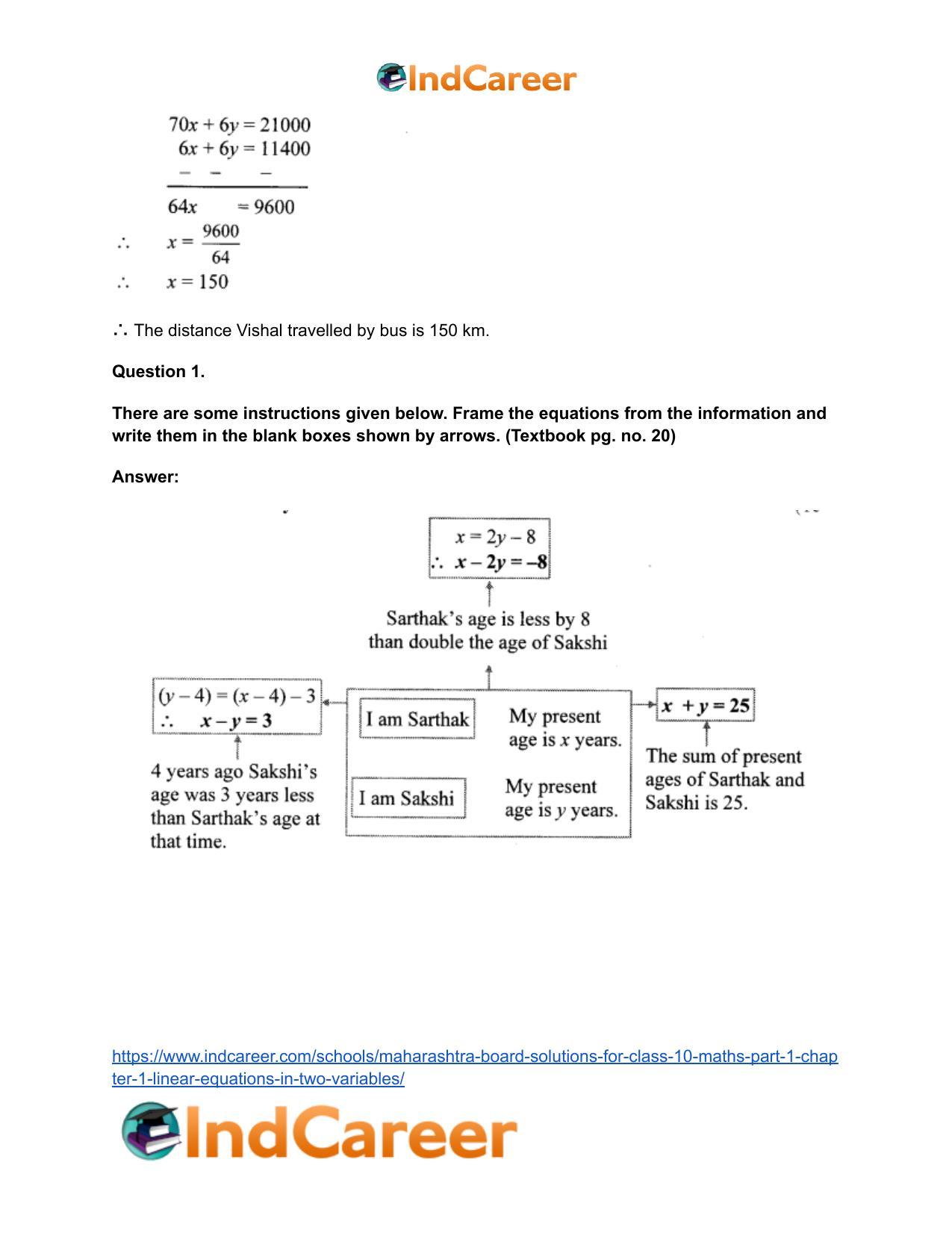 Maharashtra Board Solutions for Class 10-Maths (Part 1): Chapter 1- Linear Equations in Two Variables - Page 63
