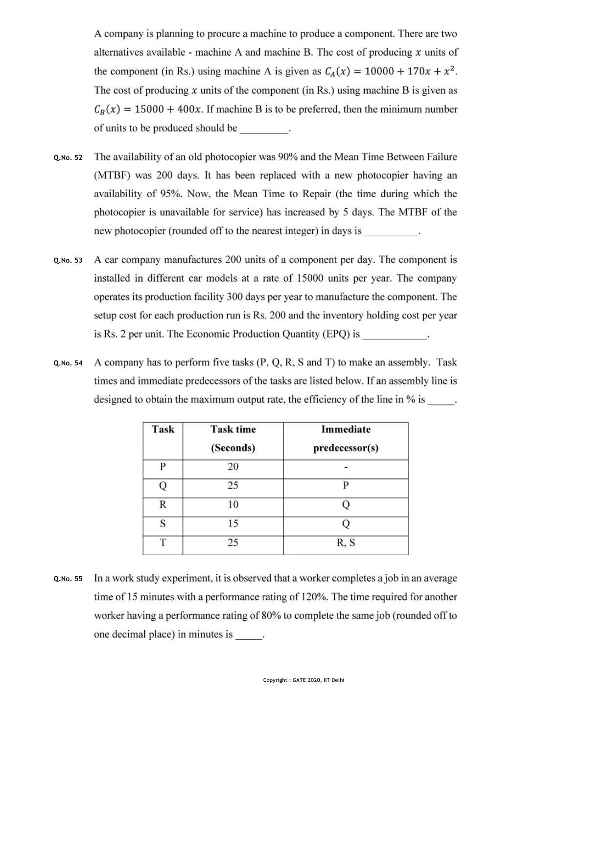 GATE 2020 Production and Industrial Engineering (PI) Question Paper - Page 15