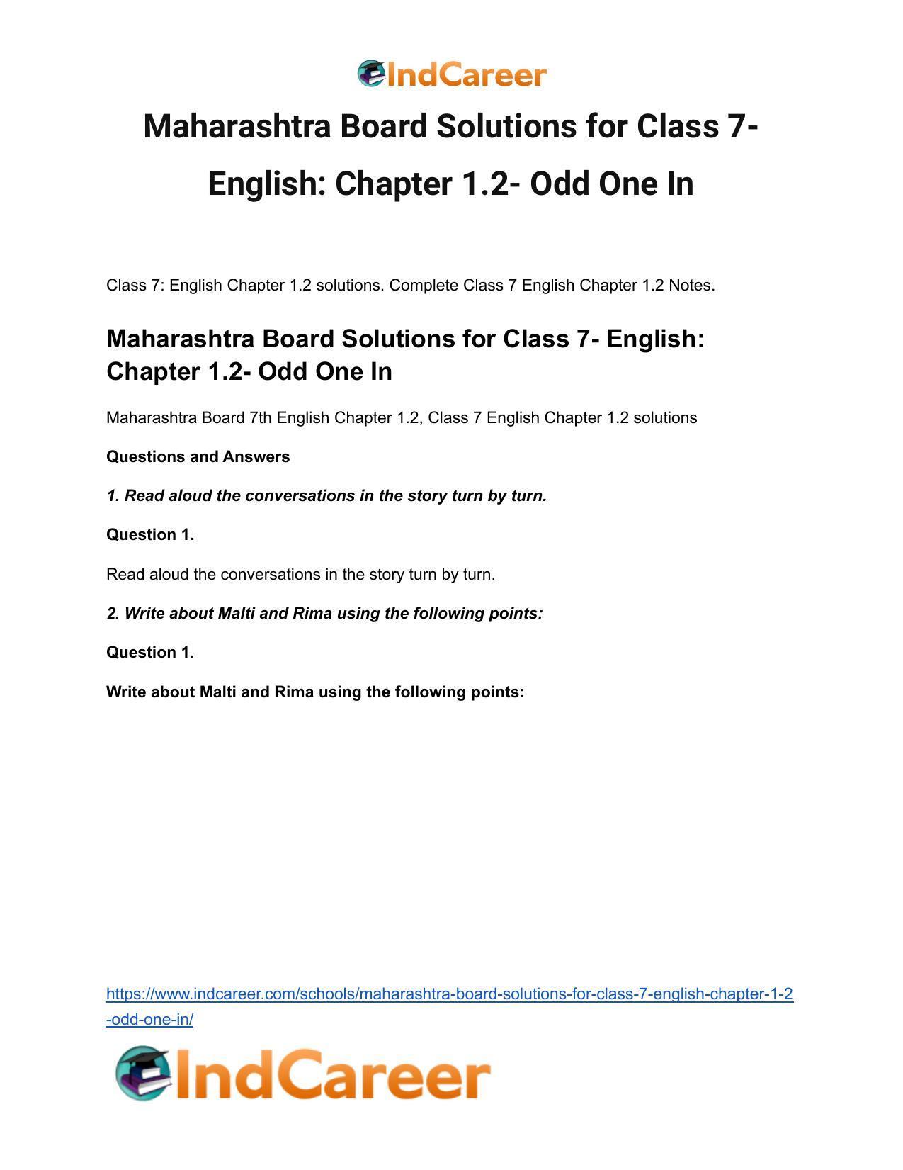 Maharashtra Board Solutions for Class 7- English: Chapter 1.2- Odd One In - Page 2
