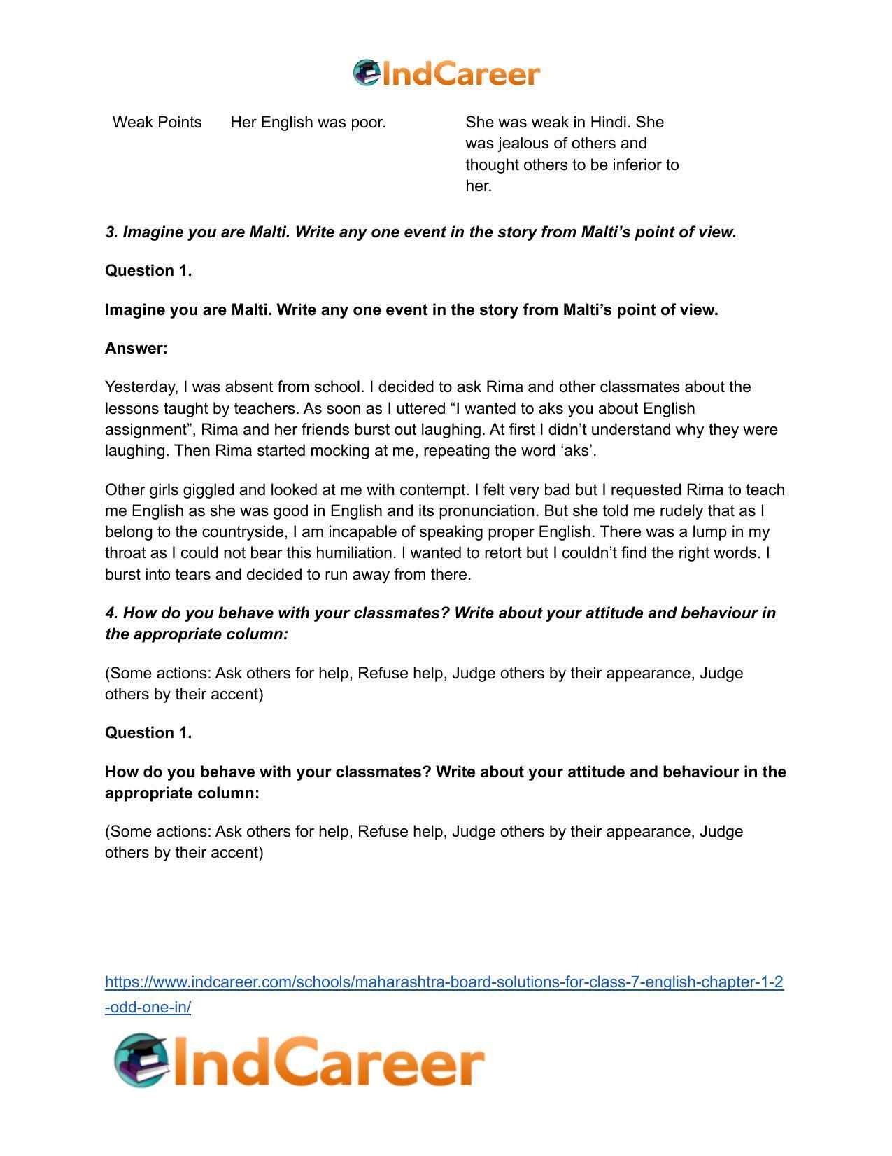 Maharashtra Board Solutions for Class 7- English: Chapter 1.2- Odd One In - Page 4