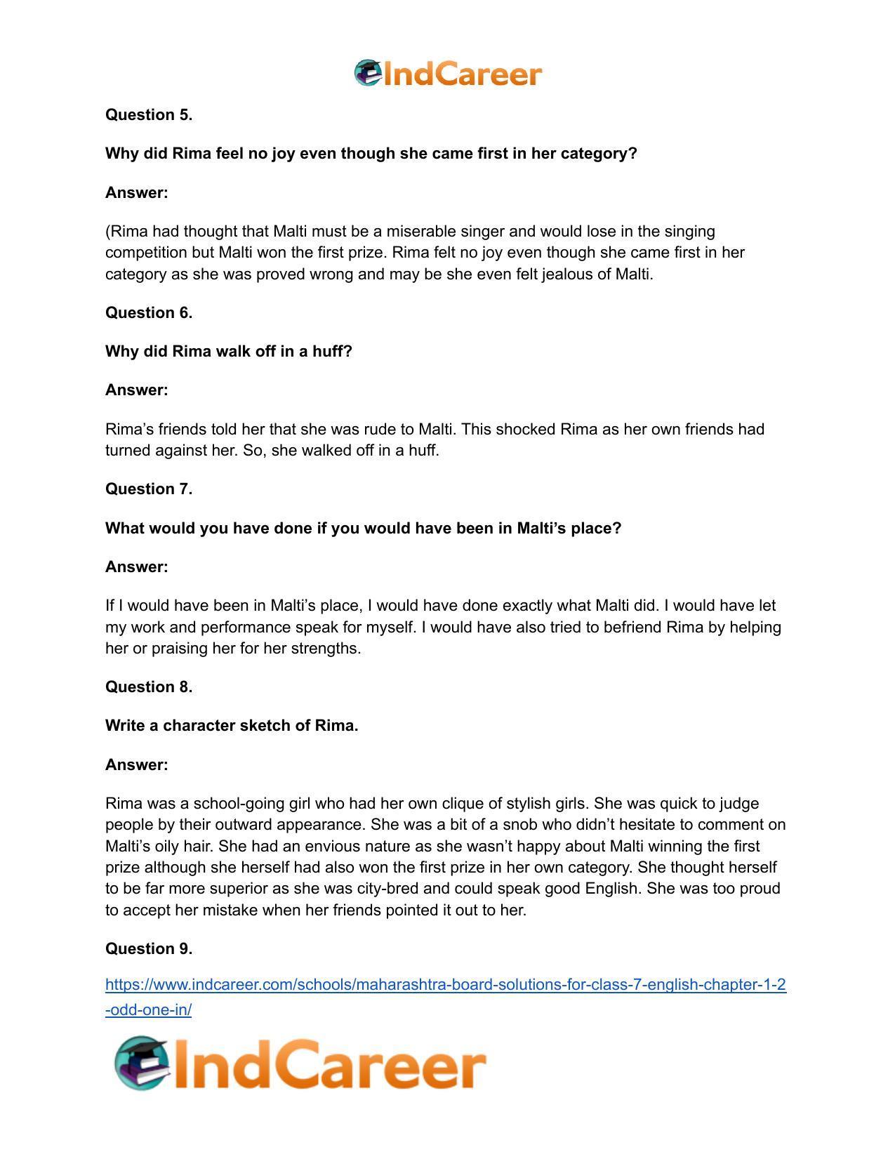 Maharashtra Board Solutions for Class 7- English: Chapter 1.2- Odd One In - Page 10