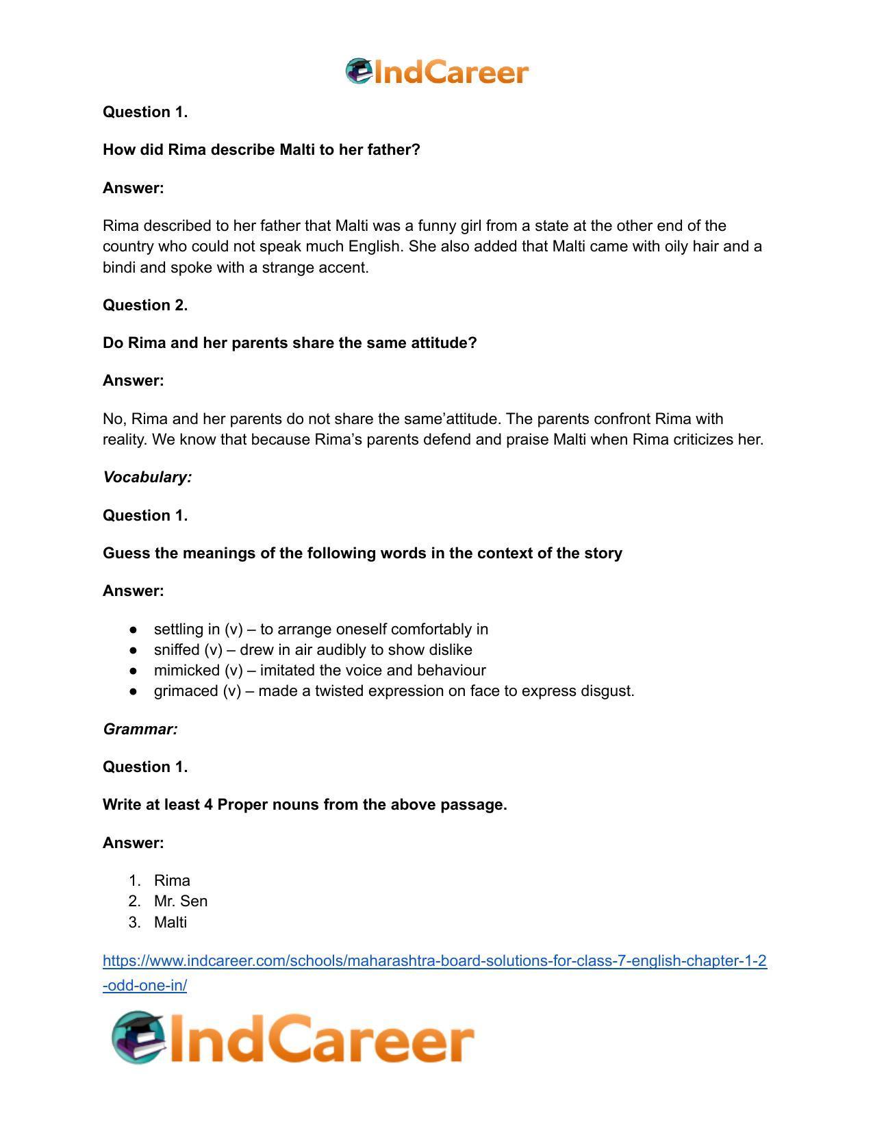 Maharashtra Board Solutions for Class 7- English: Chapter 1.2- Odd One In - Page 12