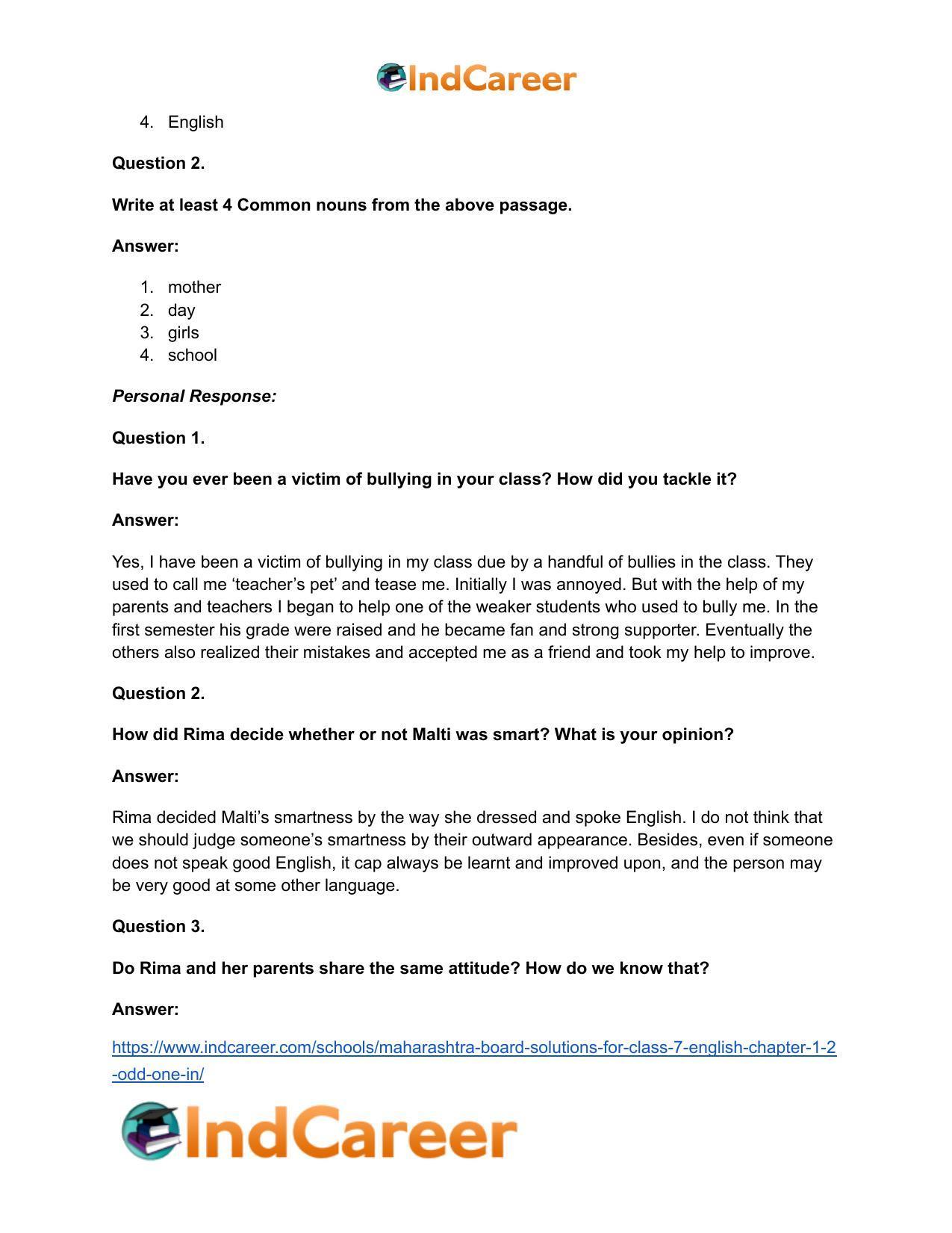 Maharashtra Board Solutions for Class 7- English: Chapter 1.2- Odd One In - Page 13