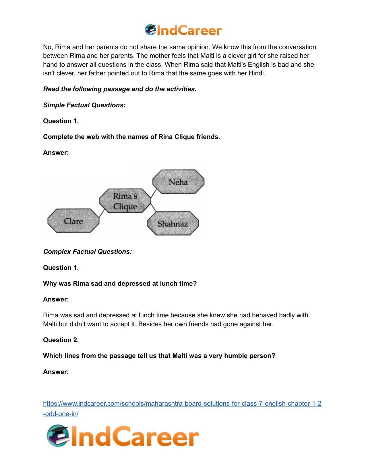 Maharashtra Board Solutions for Class 7- English: Chapter 1.2- Odd One In - Page 14