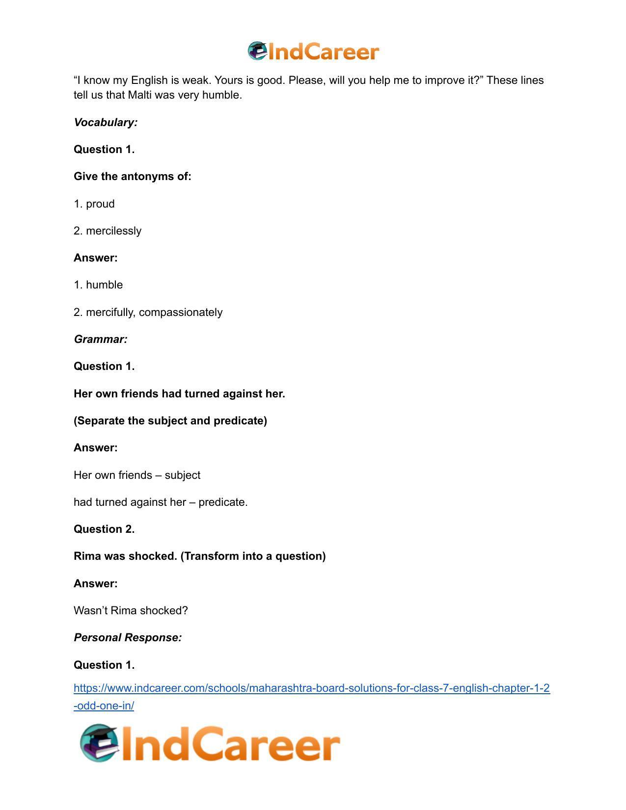 Maharashtra Board Solutions for Class 7- English: Chapter 1.2- Odd One In - Page 15
