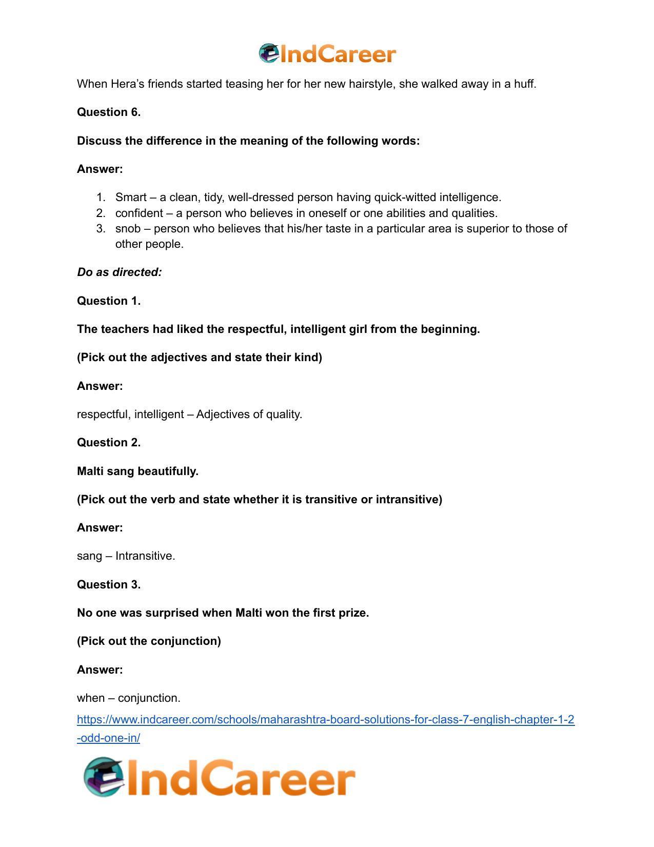 Maharashtra Board Solutions for Class 7- English: Chapter 1.2- Odd One In - Page 19
