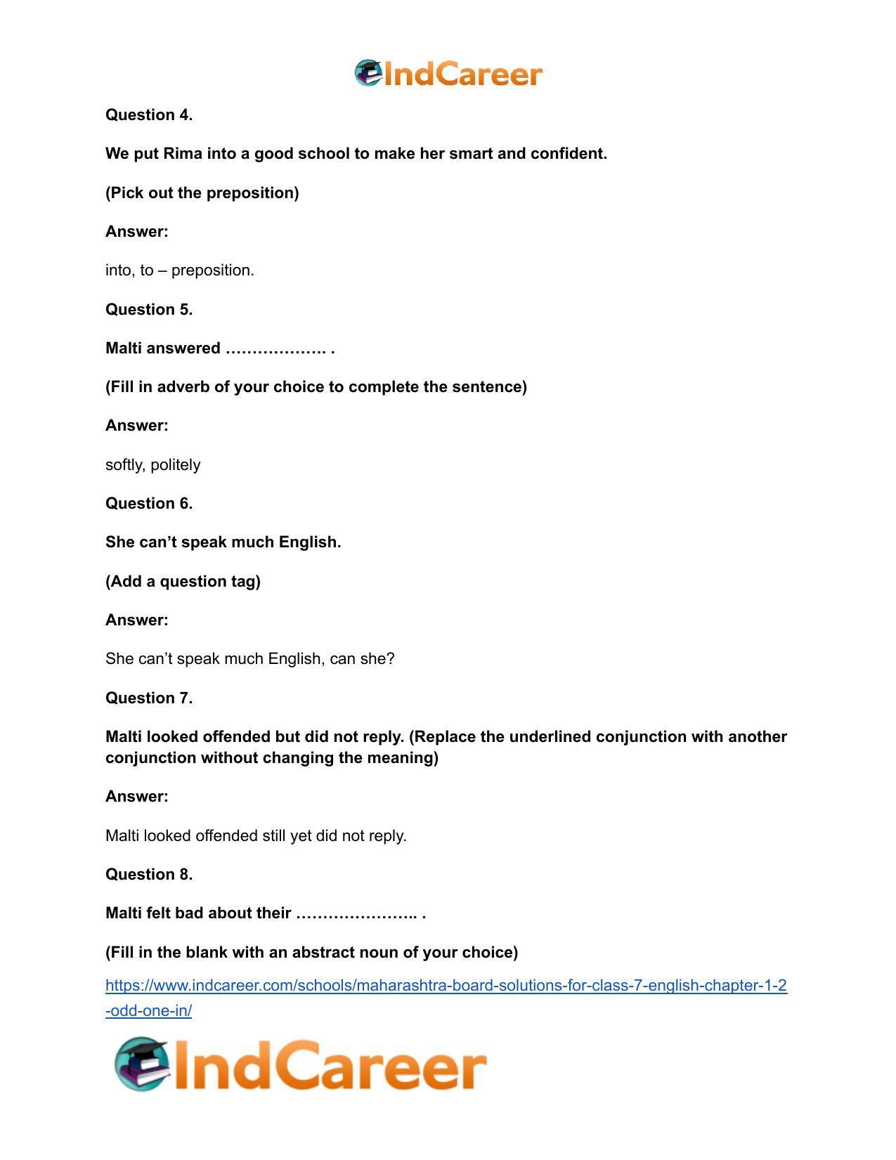 Maharashtra Board Solutions for Class 7- English: Chapter 1.2- Odd One In - Page 20