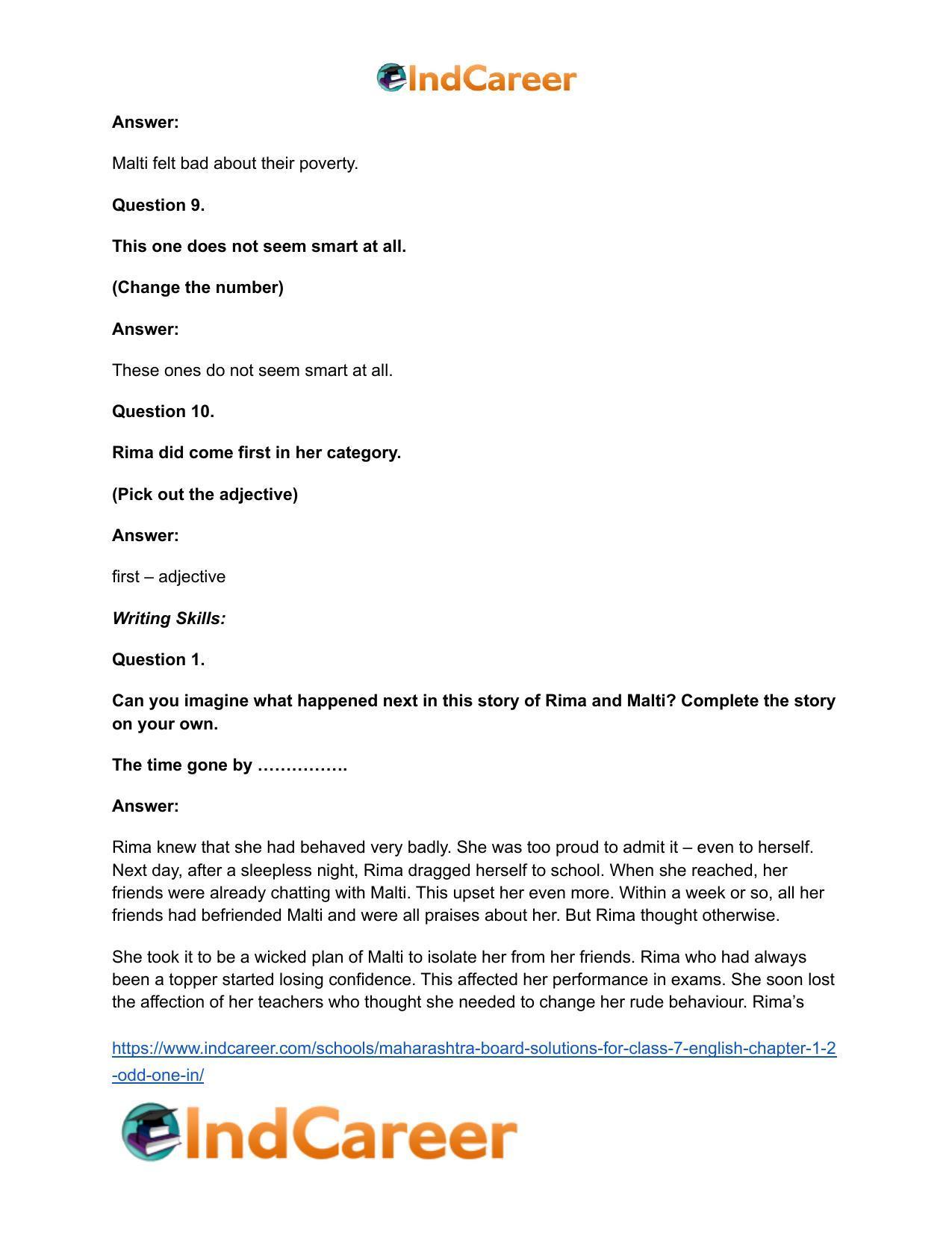Maharashtra Board Solutions for Class 7- English: Chapter 1.2- Odd One In - Page 21